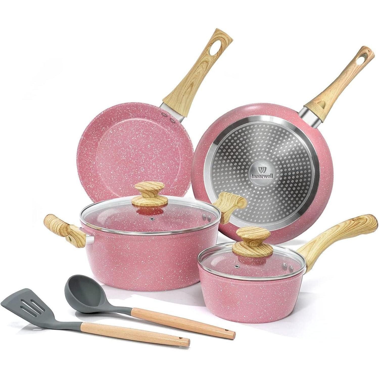 LuxusKollektion Topf-Set Topfset Pfannenset Induktion 8-teilig Antihaftbeschichtung Rosa