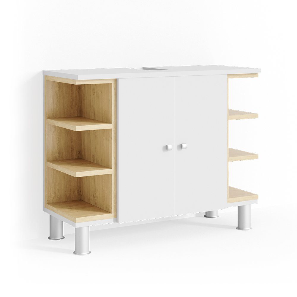 Vicco Waschbeckenunterschrank Aquis Weiß/Sonoma 79 x 64 cm günstig online kaufen