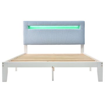 Dedom Bett Holzbett,Jugendbett,Erwachsenenbett,Kieferrahmen,weiß (140x200cm), LED-Streifen in 7 Farben erhältlich