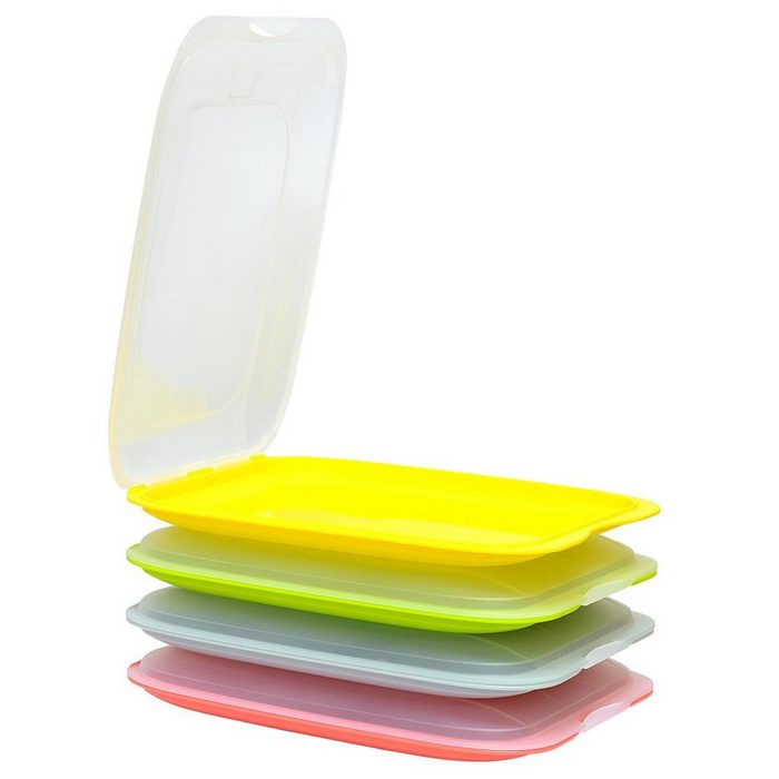 Engelland Frischhaltedose Aufschnittdosen Aufschnittbox PP-Kunststoff BPA-frei (Vorteils-Set 4-tlg. mit transparentem Deckel) stapelbar platzsparend Ordnung im Kühlschrank Organizer Stapelbox
