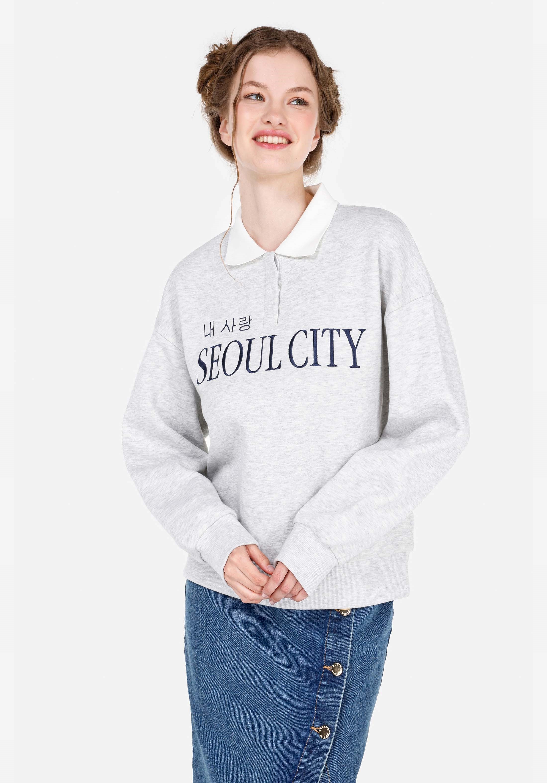 Colins Kapuzenpullover Colins Regular Fit Polokragen Damen Graues Sweatshirt