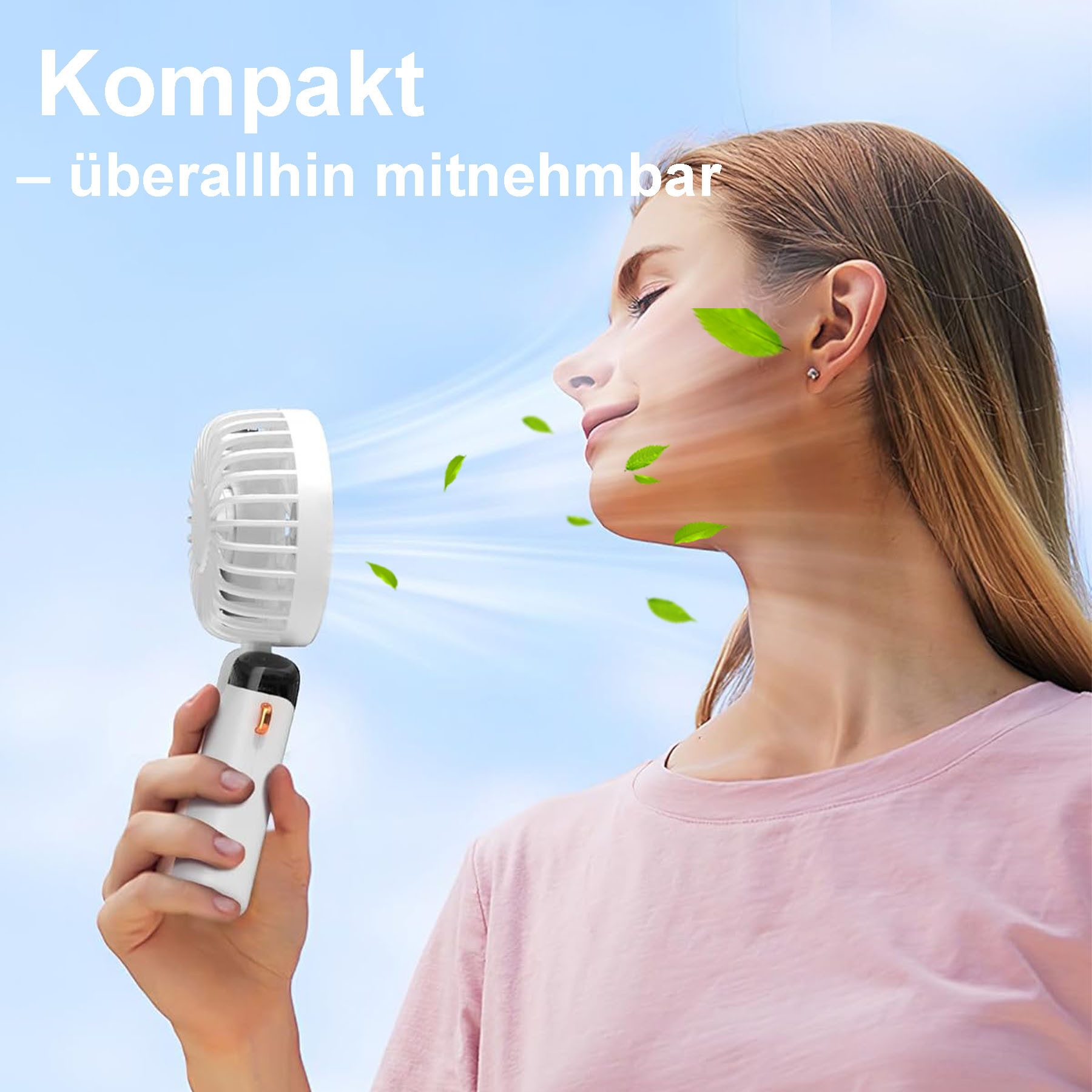 Senmudi Handventilator Tragbarer Mini-Ventilator,Mit 5 Geschwindigkeitsstufen,3-in-1 Faltbar, LED-Display,Wiederaufladbar,Mit Standfuß, Trageschlaufe und Ladekabel