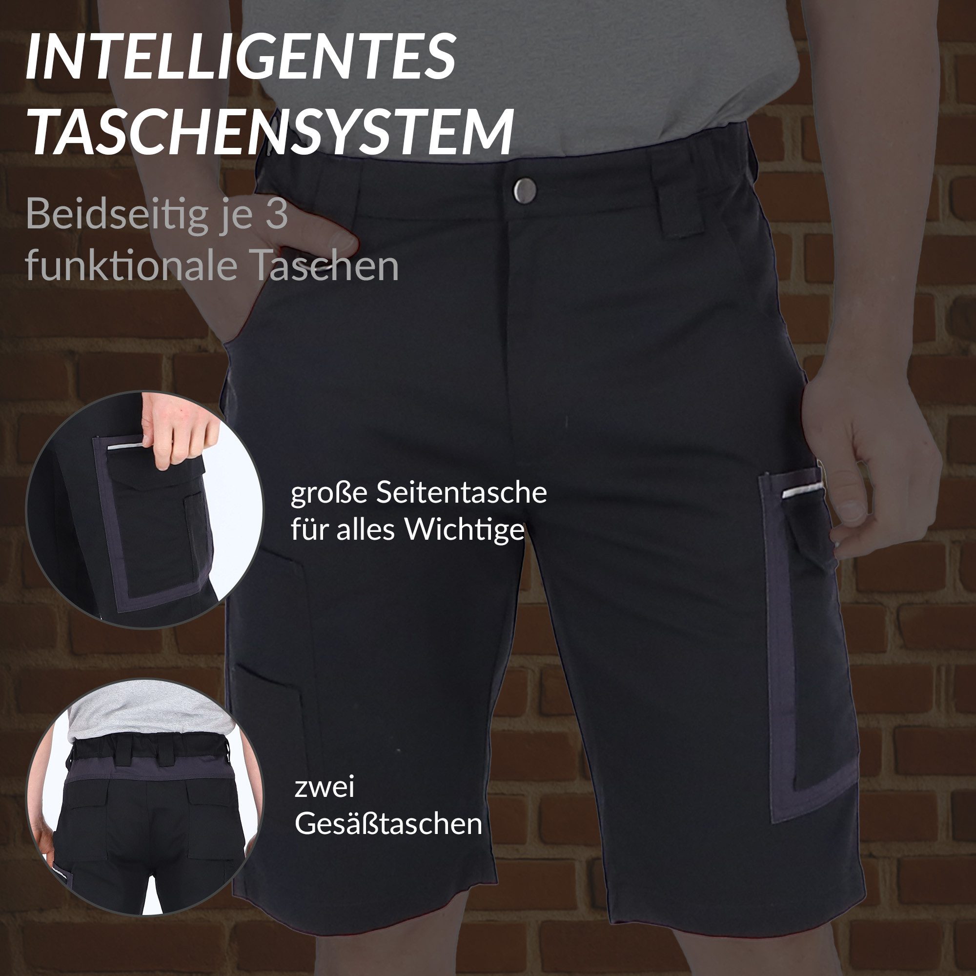 ELIWORX Arbeitsshorts Herren – Kurze Arbeitshose mit Stretch & Werkzeugtaschen - Kurze Hose Kurze Herrenshorts für Sommer & Werkstatt – Robust & Bequem – Bild 4 von 5