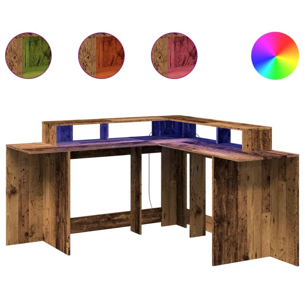 vidaXL Schreibtisch LED-Schreibtisch Altholz-Optik 152x152x91 cm günstig online kaufen