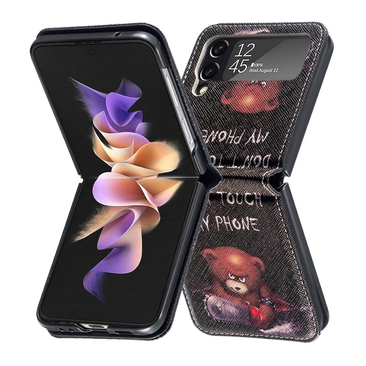 Wigento Handyhülle Für Samsung Galaxy Z Flip4 5G Design Kunst Leder Motiv 1 Cover Handy Tasche Hülle Etuis Muster