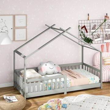 PHOEBE CAT Kinderbett, 90 x 200 cm mit Rausfallschutz und Lattenrost, Hausbett für Kinder, Mädchen und Jungen