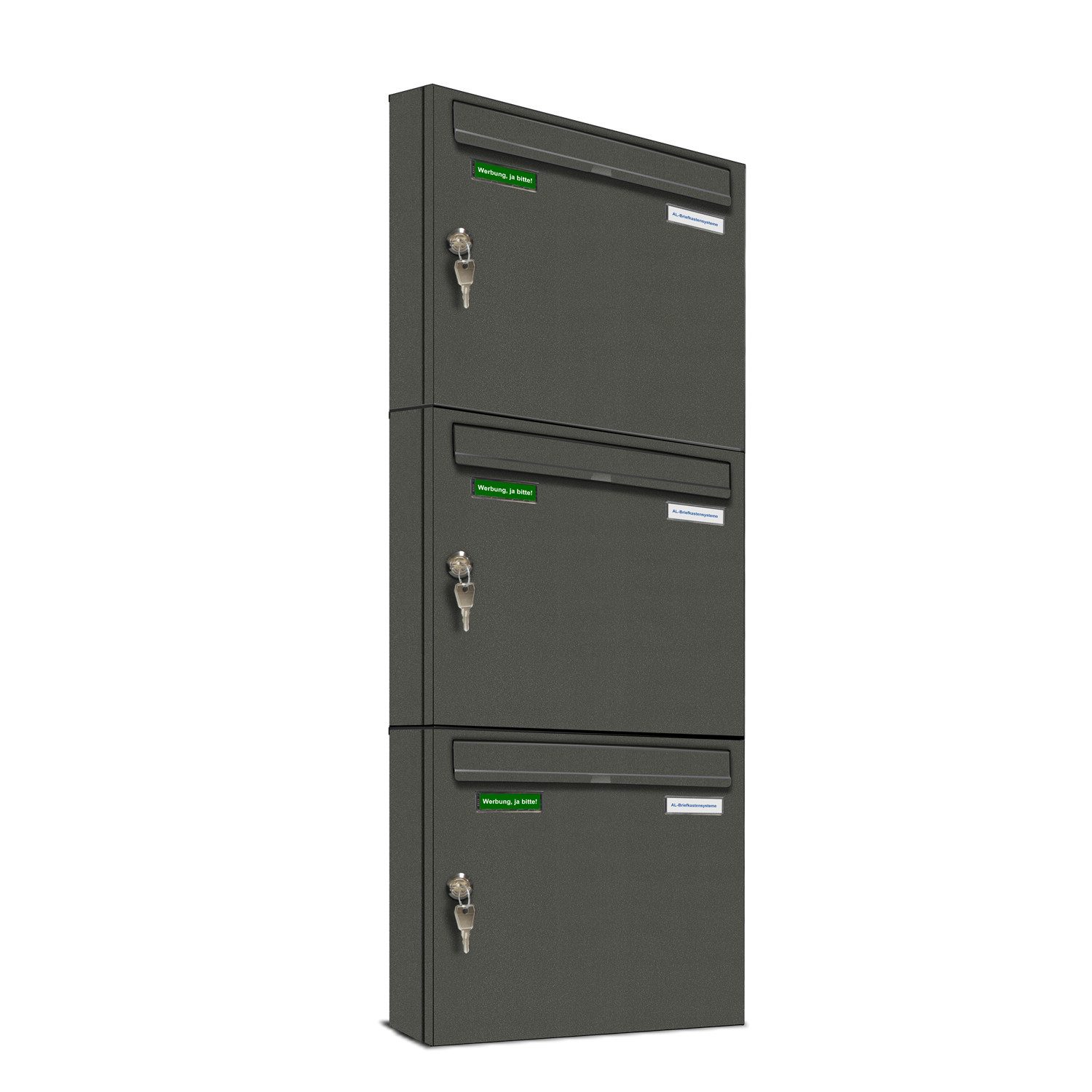 AL Briefkastensysteme Wandbriefkasten 3 Fach Basic Briefkasten A4 DB Farbe 703 Eisenglimmer Grau wetterfest