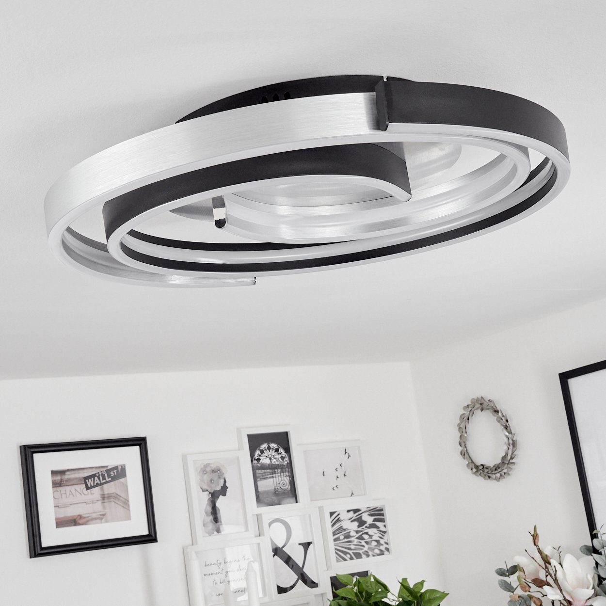 An-/Ausschalter dimmbar über »Zanè« Metall/Kunststoff in + Deckenleuchte Lumen Deckenlampe Aluminium/Schwarz/Weiß, max. aus 4000 Kelvin, Lichtschalter, LED hofstein 6800