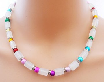 traumschmuck Kette ohne Anhänger 331d Halskette Kette Walze Glas Lampwork weiß Perle multicolor (Geschenk, Muttertag, Weihnachten, Geburtstag, Valentinstag, incl. Schmuckbox), handgefertigt, Made in Germany