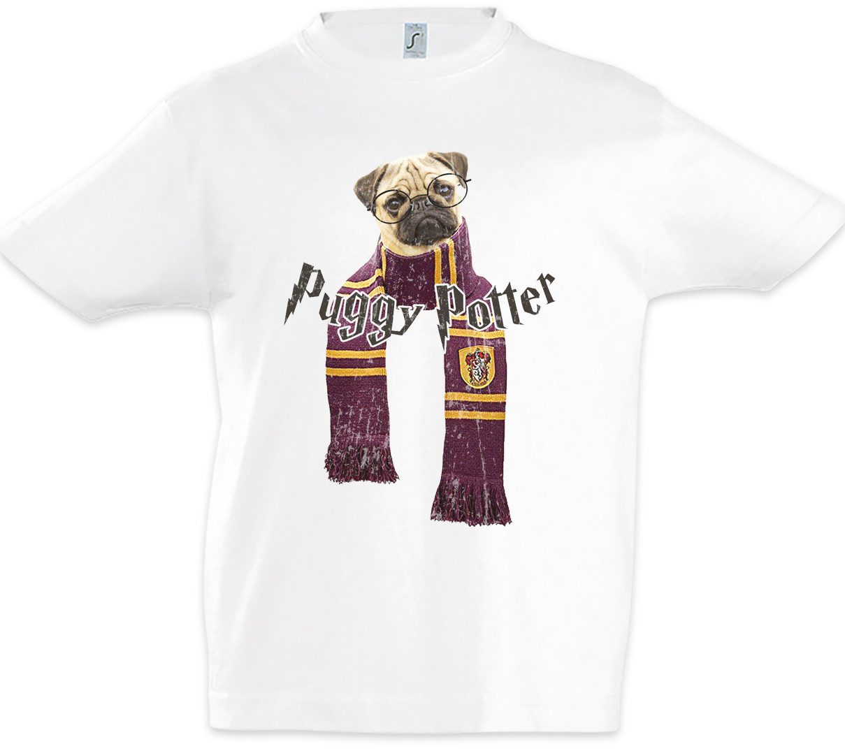 Print-Shirt Puggy Potter Kinder T-Shirt Glasses Mops Möpse Brille Hund Fun Geek