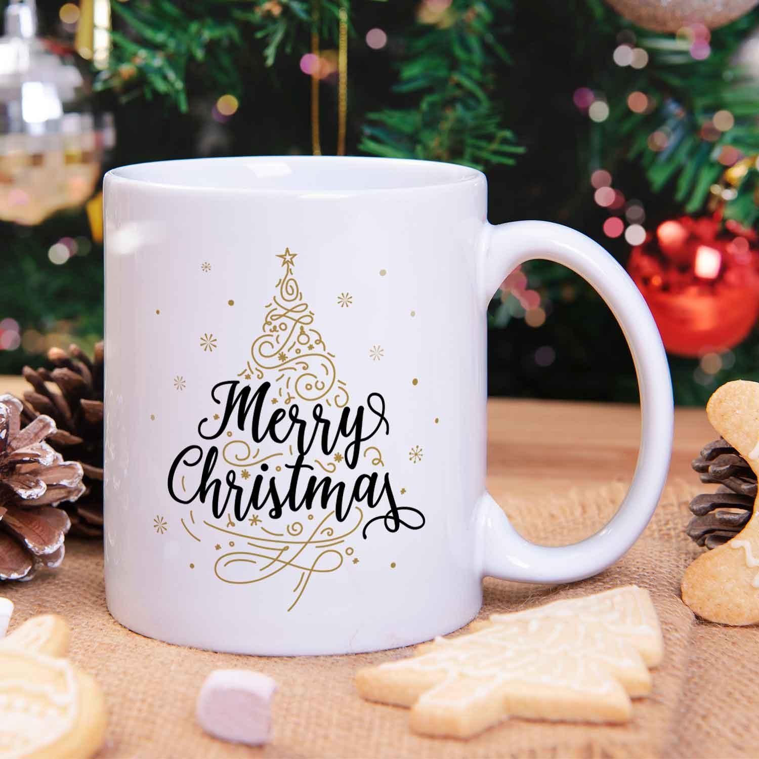 GRAVURZEILE Tasse mit Weihnachtsmotiv - Geschenke für Frauen & Männer zu Weihnachten, Spülmaschinenfest - Weihnachtsbaum - Schwarz und Weiß
