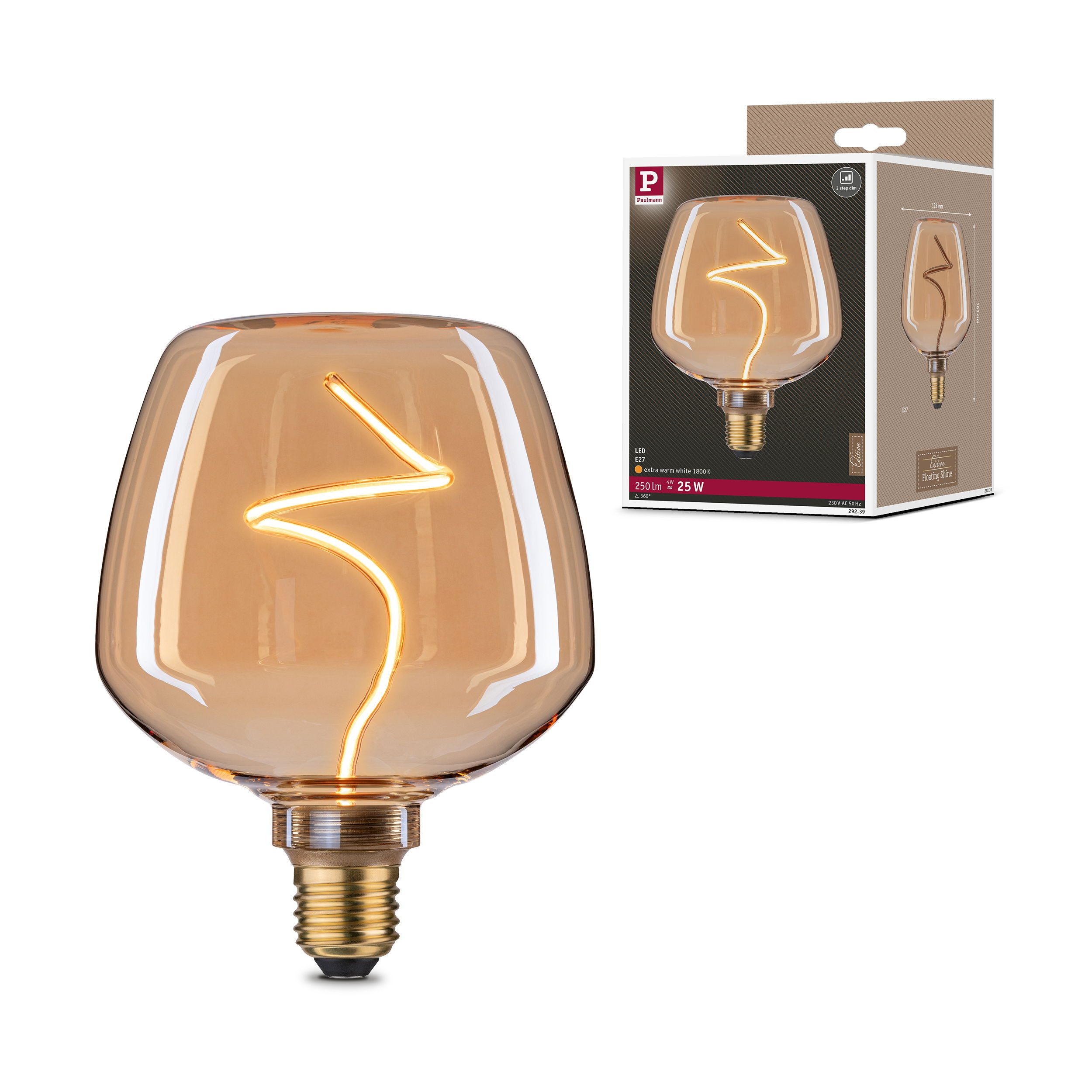 Paulmann LED-Leuchtmittel Floating Shine G125 V2 250lm 4W 1800K Gold 230V, E27, 1 St.