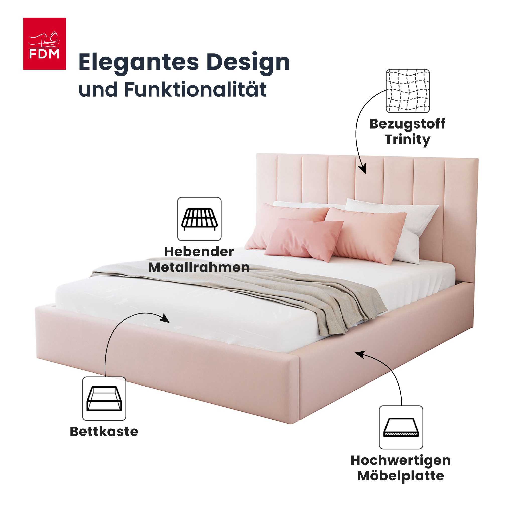 FDM Polsterbett Stauraumbett KAJA Bettgestell 90x200, günstig online kaufen