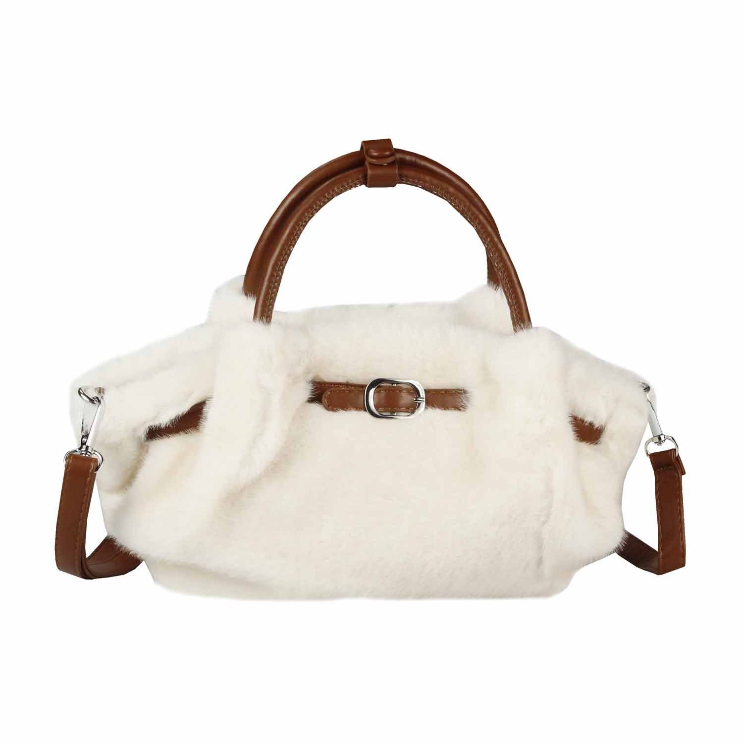 ITALYSHOP24 Schultertasche DAMEN TASCHE PELZTASCHE Tote Bag Umhängetasche Mini Bag Felltasche, Felltasche Crossbody Damentasche Teddytasche CrossOver Freizeit Plüsch
