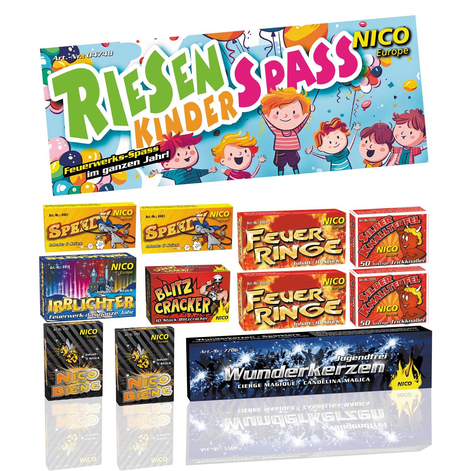 Nico Hängedekoration Feuerwerk 'Riesen Kinderspass', 11 Schachteln im