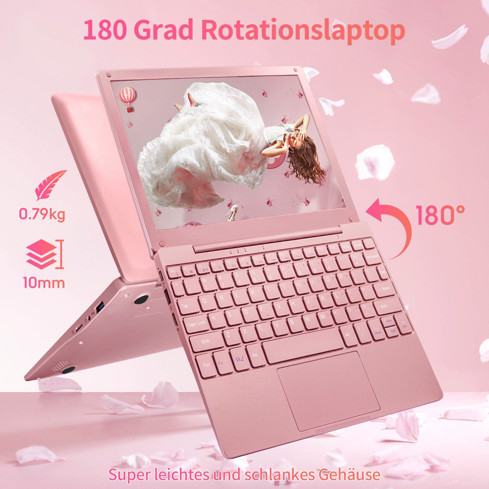 LONGEVINCE 10,1 Zoll Mini Laptop, Celeron N4020, 8GB RAM, Ultradünn Notebook (25,65 cm/10,1 Zoll, Intel Celeron N4020, Intel UHD Graphics 600, 8 GB, 256 GB SSD, 1280x800 HD Display, Intel Celeron N4020, Windows 11 Pro)