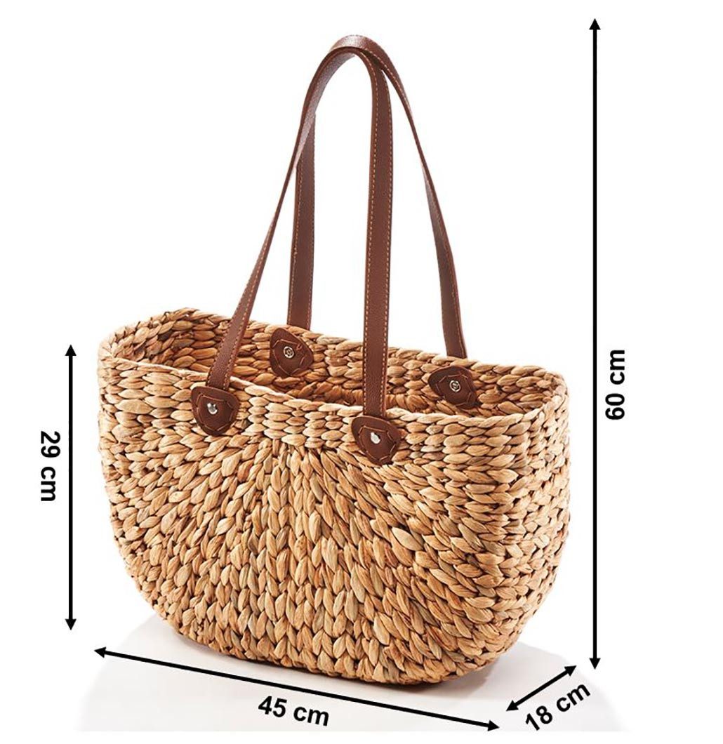 Kobolo Shopper Korbtasche aus Wasserhyazinthe - Lederhenkel - natur braun