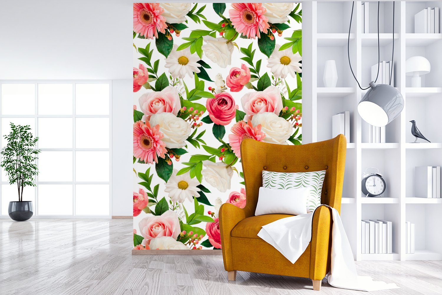 - Fototapete Wohnzimmer, bedruckt, Montagefertig Tapete Blumen Rosen (3 Matt, Vinyl für St), MuchoWow Collage, - Wandtapete