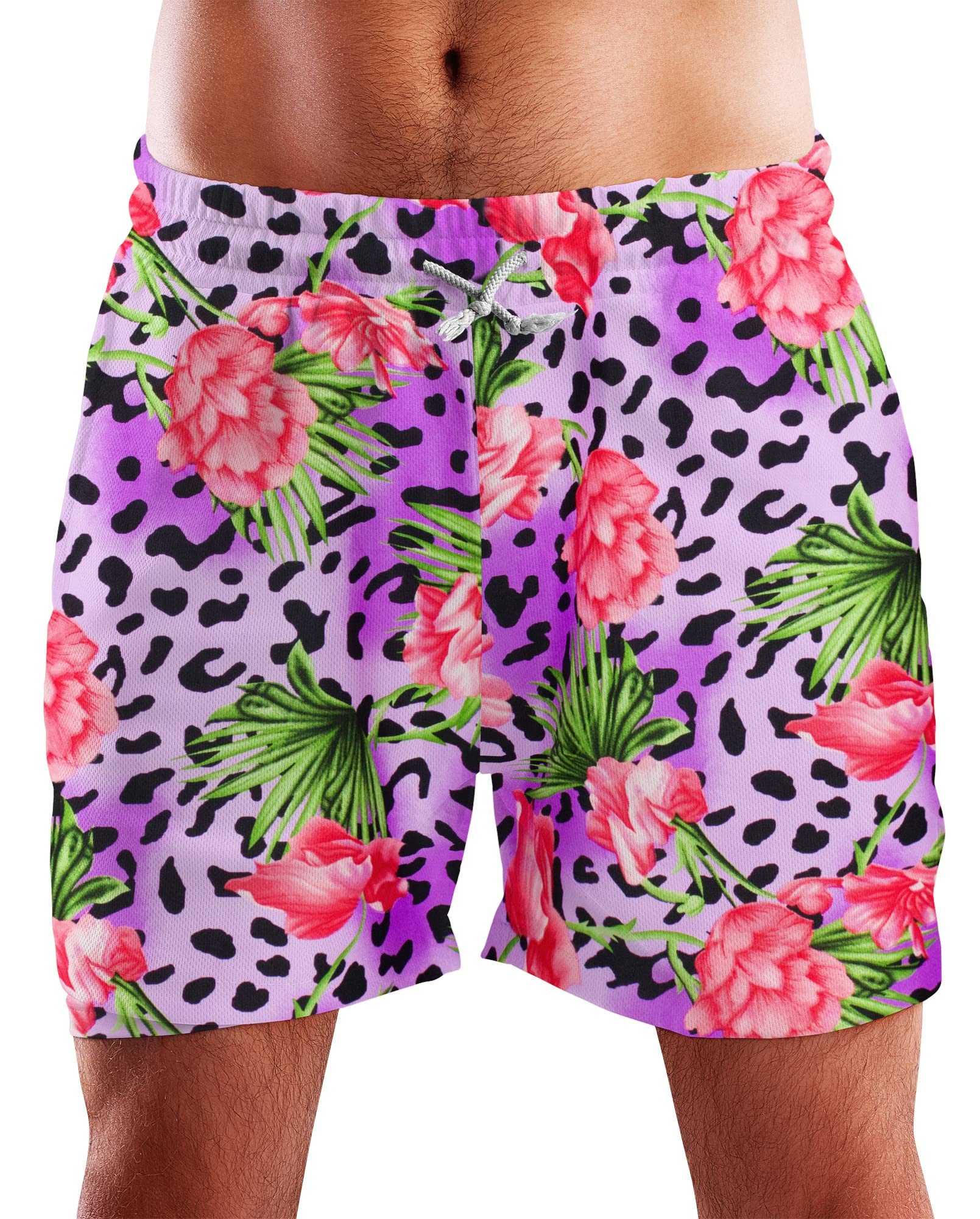 King Kameha Badeshorts Leopard Flowers Hawaii Bade-Shorts Mesh-Einsatz Verschluss Kordelzug Mit integriertem Mesh-Innenslip für extra Komfort