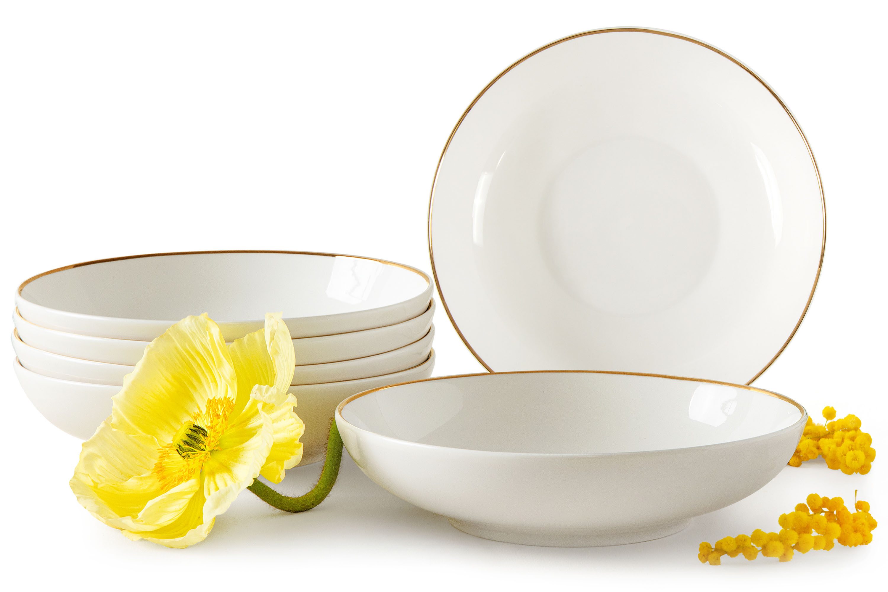 KONSIMO® Tafelservice AD BELLA Teller-Set, 6x Suppenteller, ecrufarben, Hartporzellan (6-tlg), 6 Personen, Porzellan, ecru Farbe mit Goldlinie, Handwäsche empfohlen, zeitloses Design