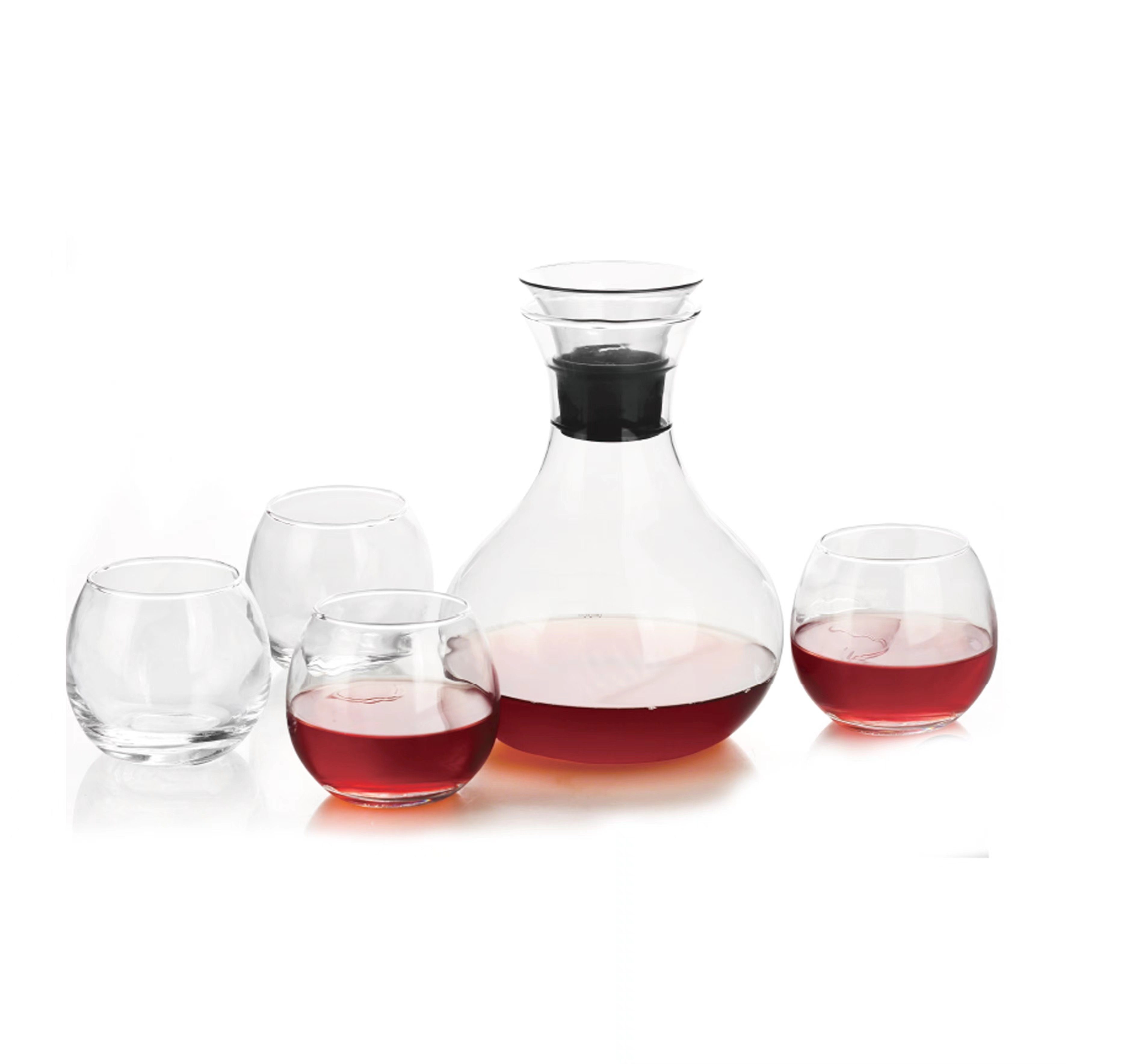 Cheffinger Karaffe 1,6 Liter Krug Karaffe 4 Gläser je 335ml Glas Trinkgläser 5 tlg Set, (5-tlg)