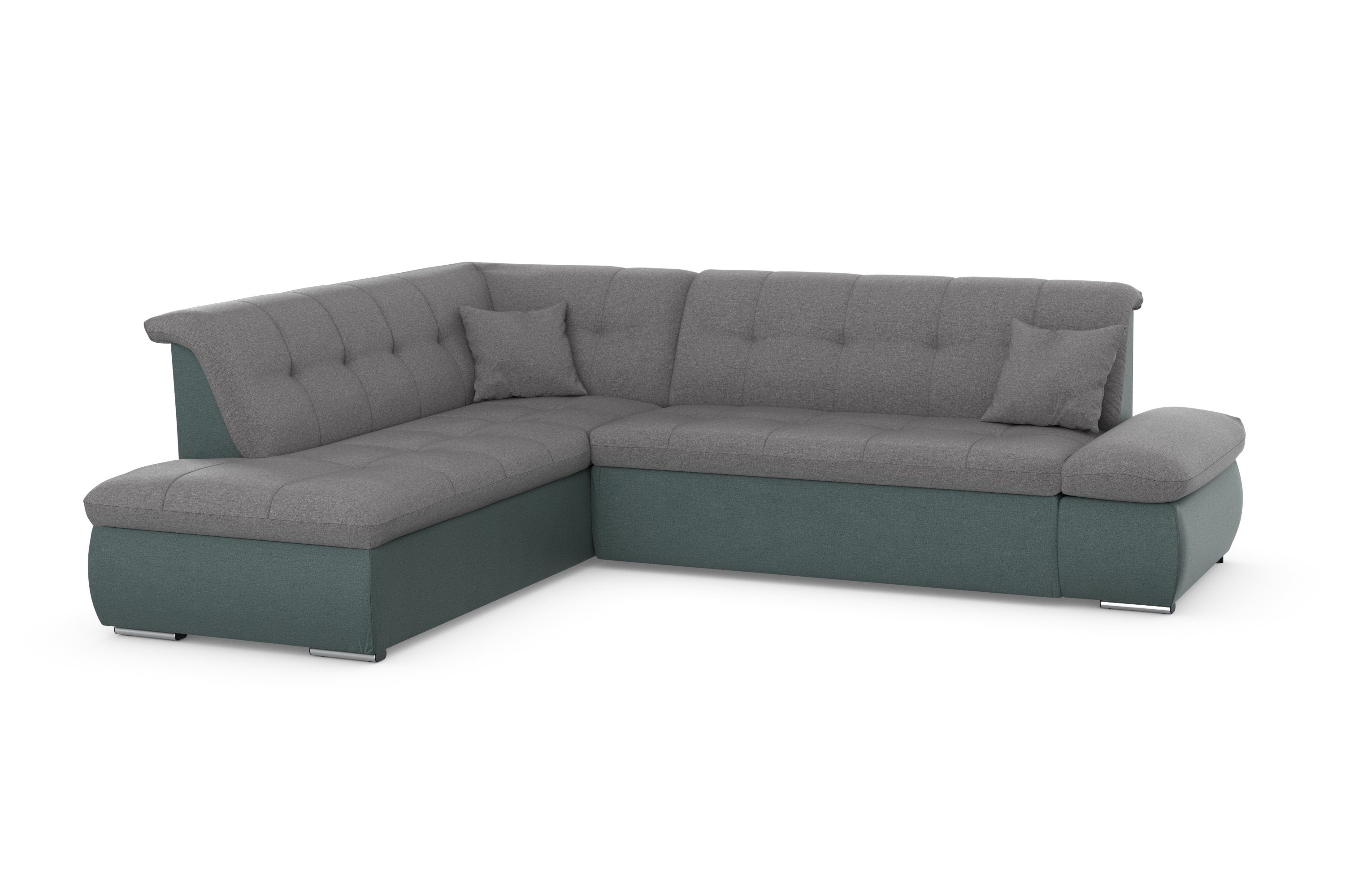 DOMO collection Ecksofa Moric, wahlweise Armlehnenverstellung eisblau/grau grau Bettfunktion eisblau und | mit 