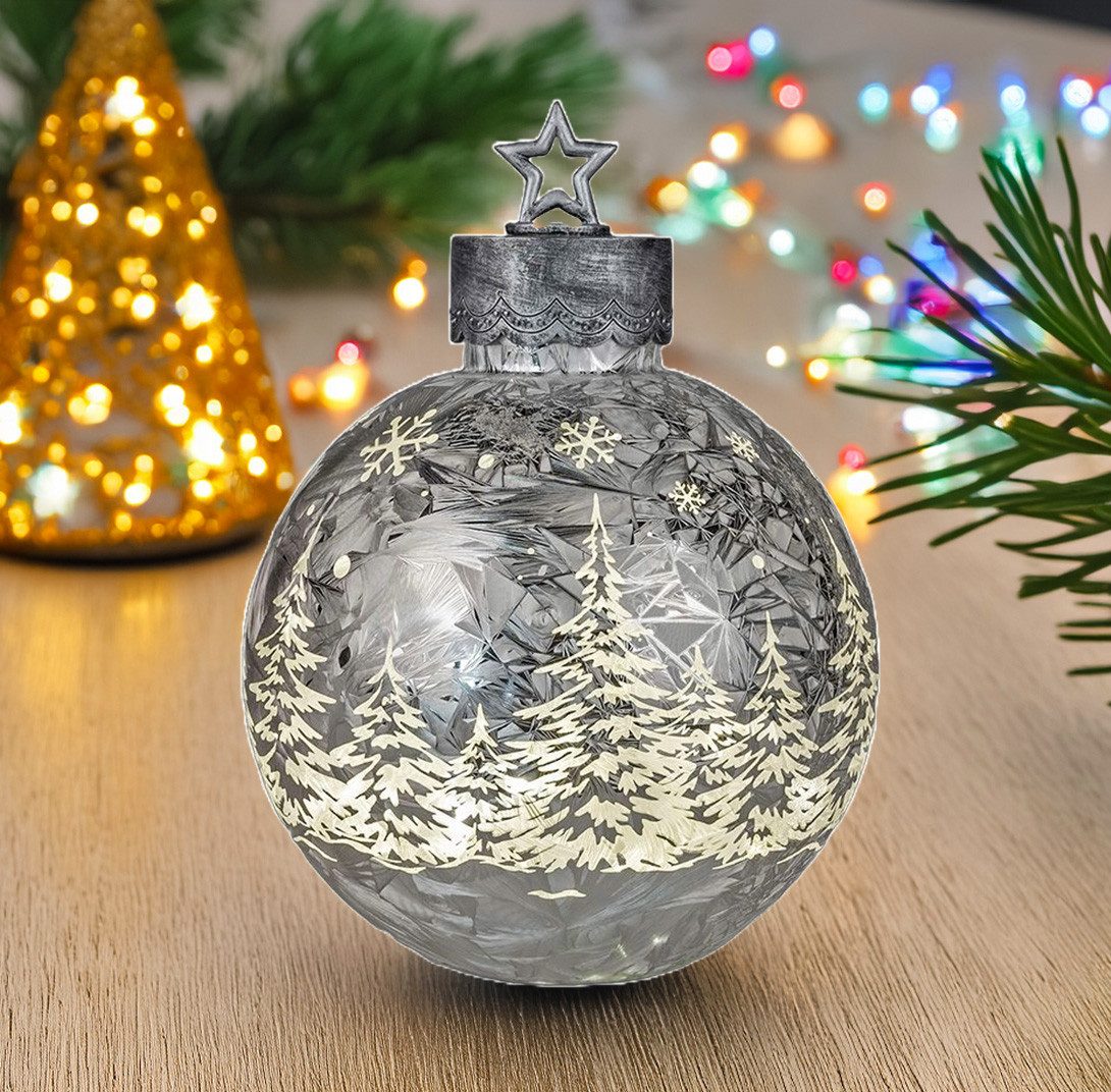 formano LED Dekolicht Glas Kugel Silber-Frosty 35cm mit LED Licht Timer Wei günstig online kaufen