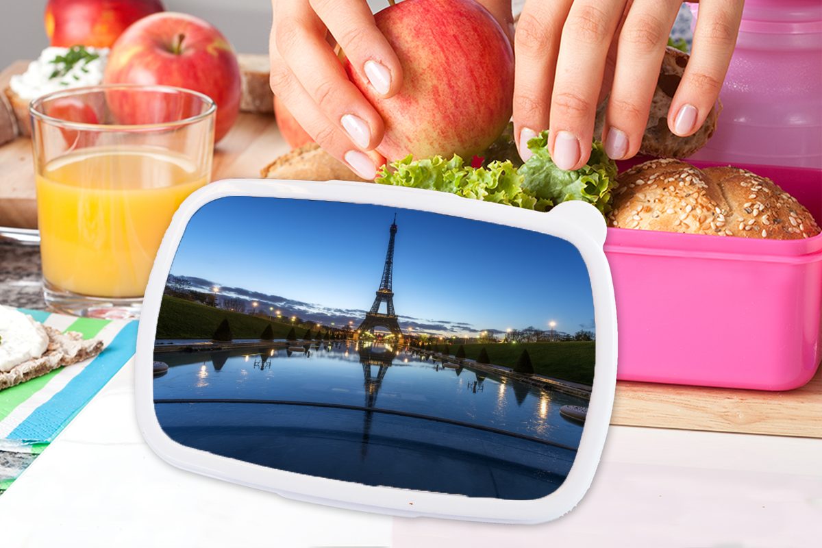 MuchoWow Lunchbox Der Eiffelturm Brotbox am Kinder, Paris, für sehr Erwachsene, Himmel rosa Brotdose in Kunststoff Abend Mädchen, klarem bei Kunststoff, (2-tlg), Snackbox