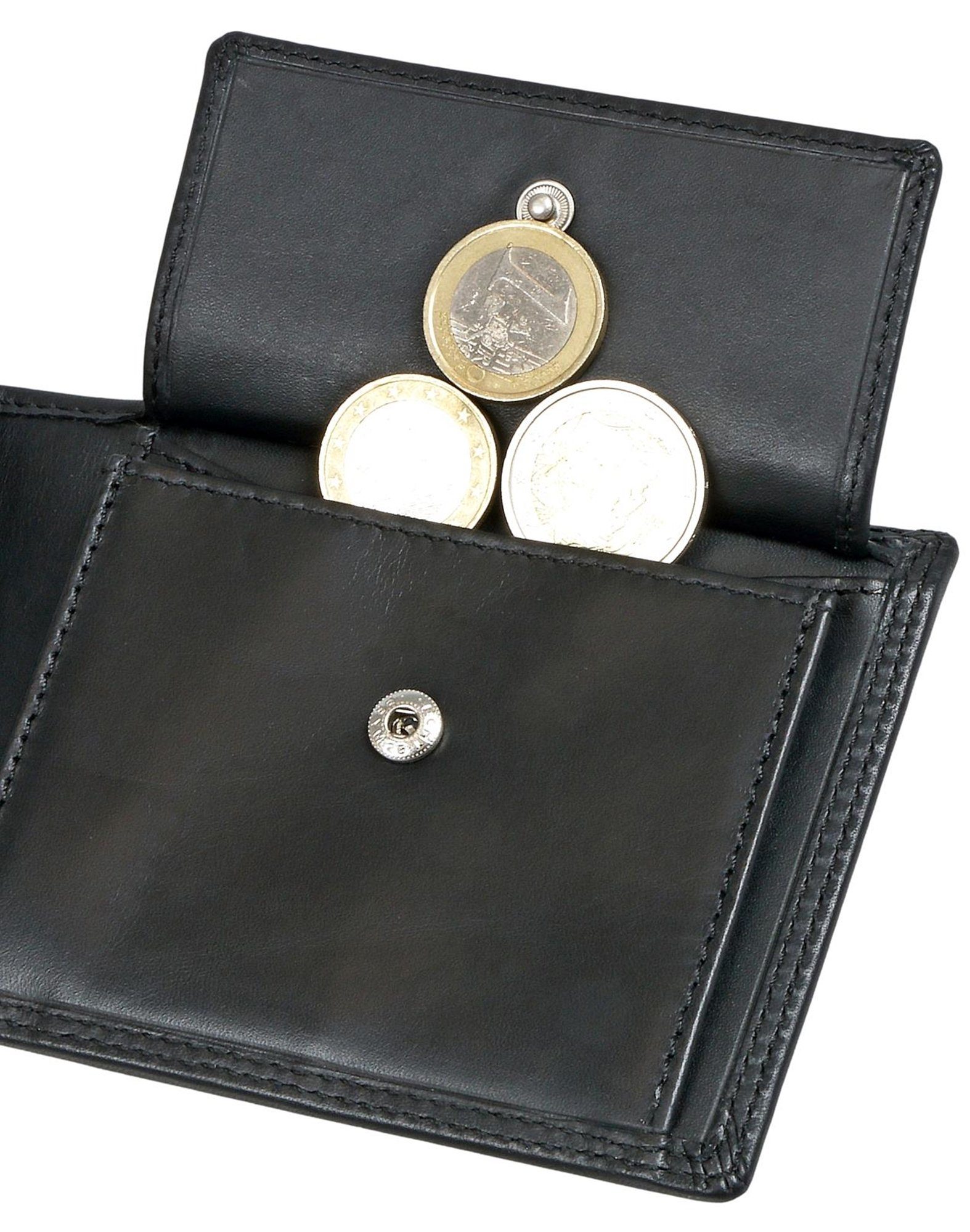 Brown Bear Geldbörse Modell 8005 und Echtleder, D mit klassisches Black 9 aus Kartenfächern Herren Portemonnaie RFID-Schutz Nappa Schwarz