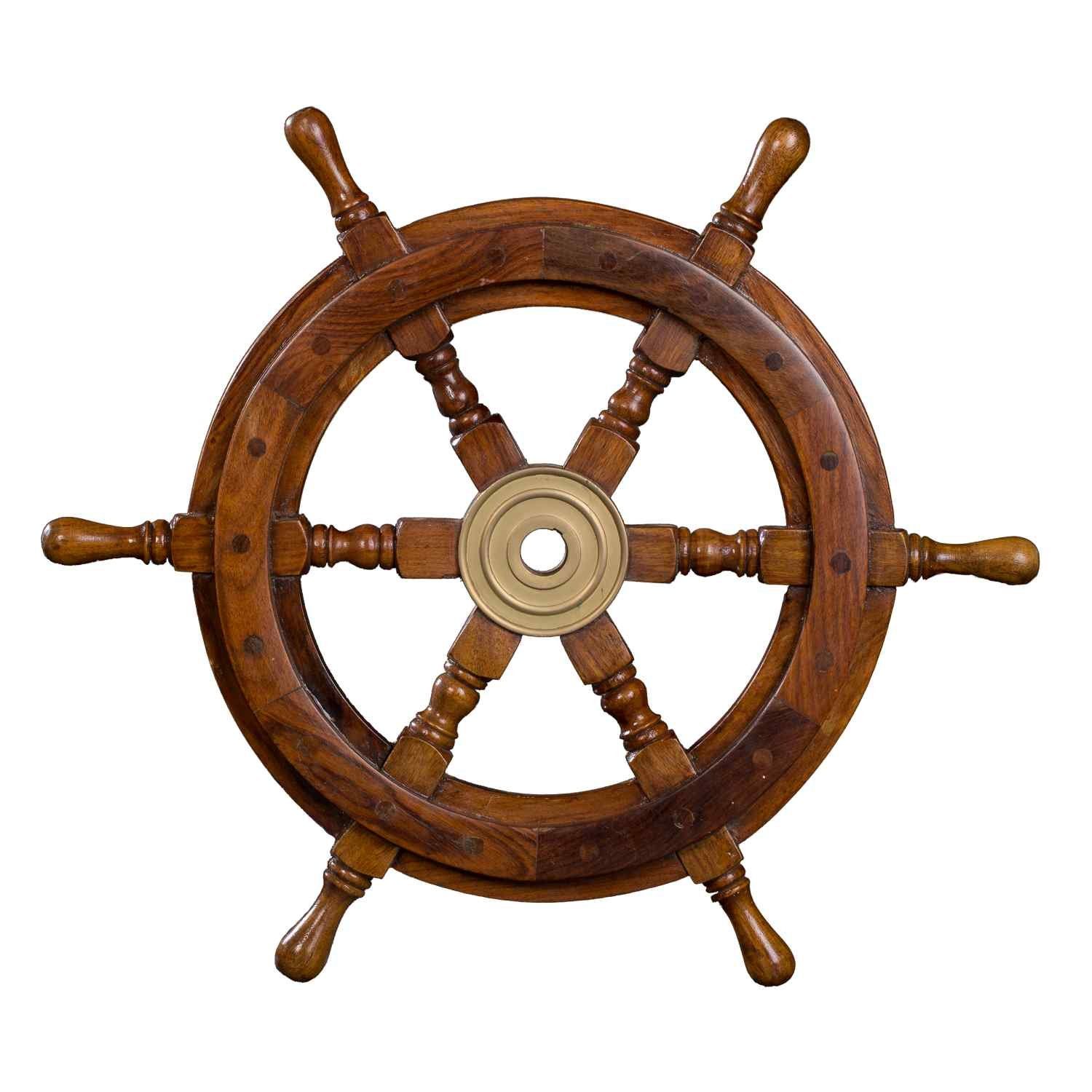 BIRENDY Dekoobjekt Steuerrad aus Holz mit Messingnabe S-XXL Nautik Optik Schiffsrad