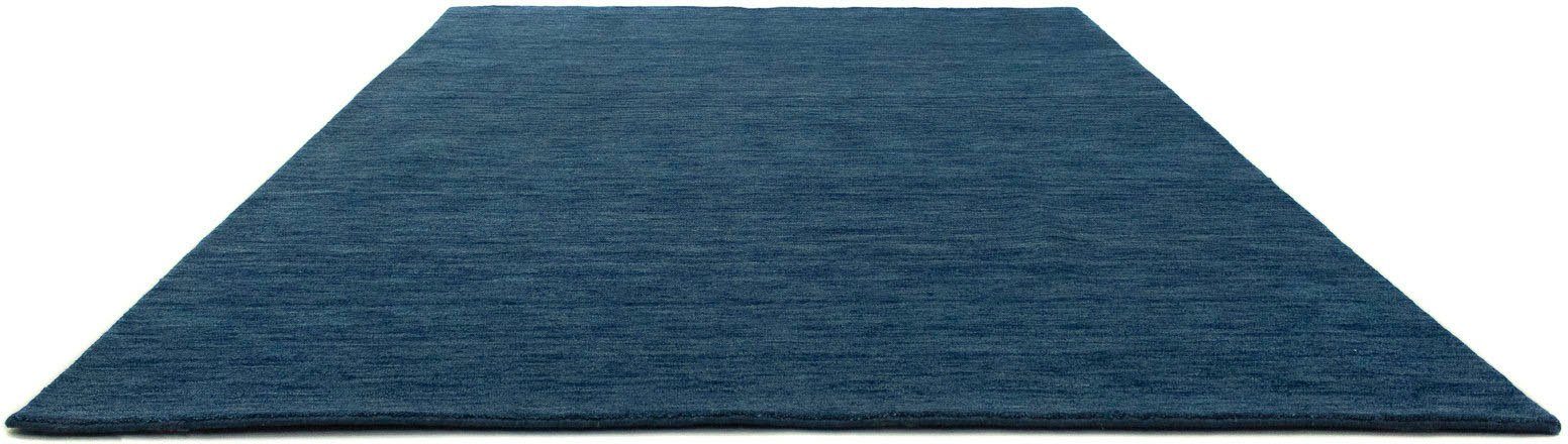 Wollteppich GABBEH FEIN UNI, morgenland, rechteckig, Höhe: 18 mm, reine Schurwolle, uni, Wohnzimmer blau