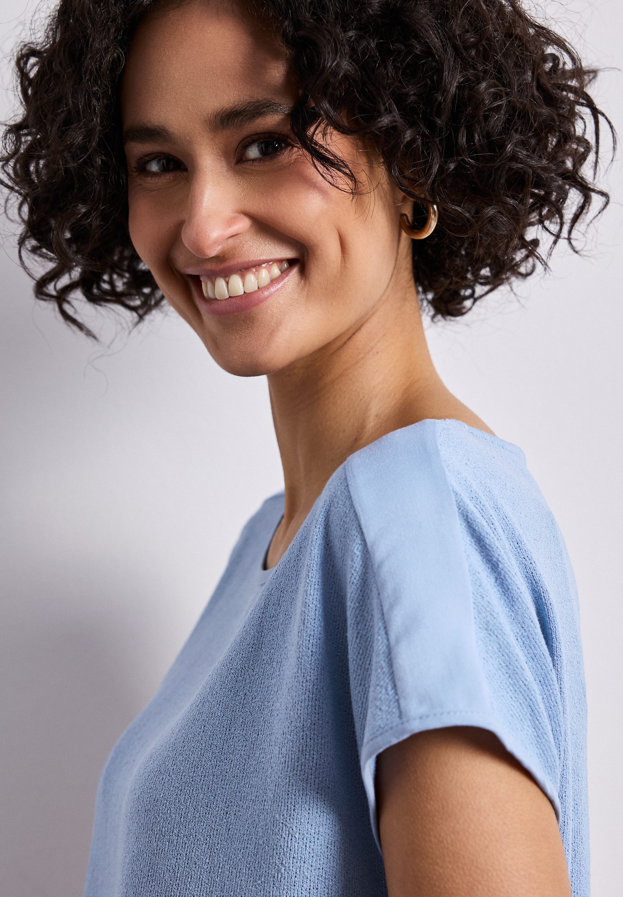 STREET ONE Shirttop unifarben, Sommershirt, in Strick-Optik – Bild 3 von 5