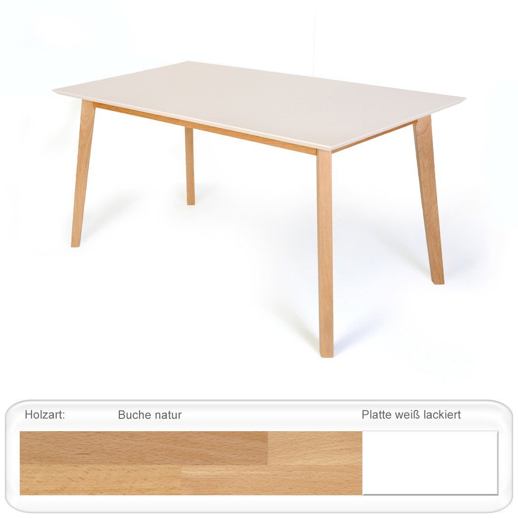 Tischgruppe, weiß cm braun (komplette 140x80 Essgruppe 2 Spar-Set, Buche Tina expendio Viano 5-tlg), Massivholztisch + natur Stühle Color, Grand