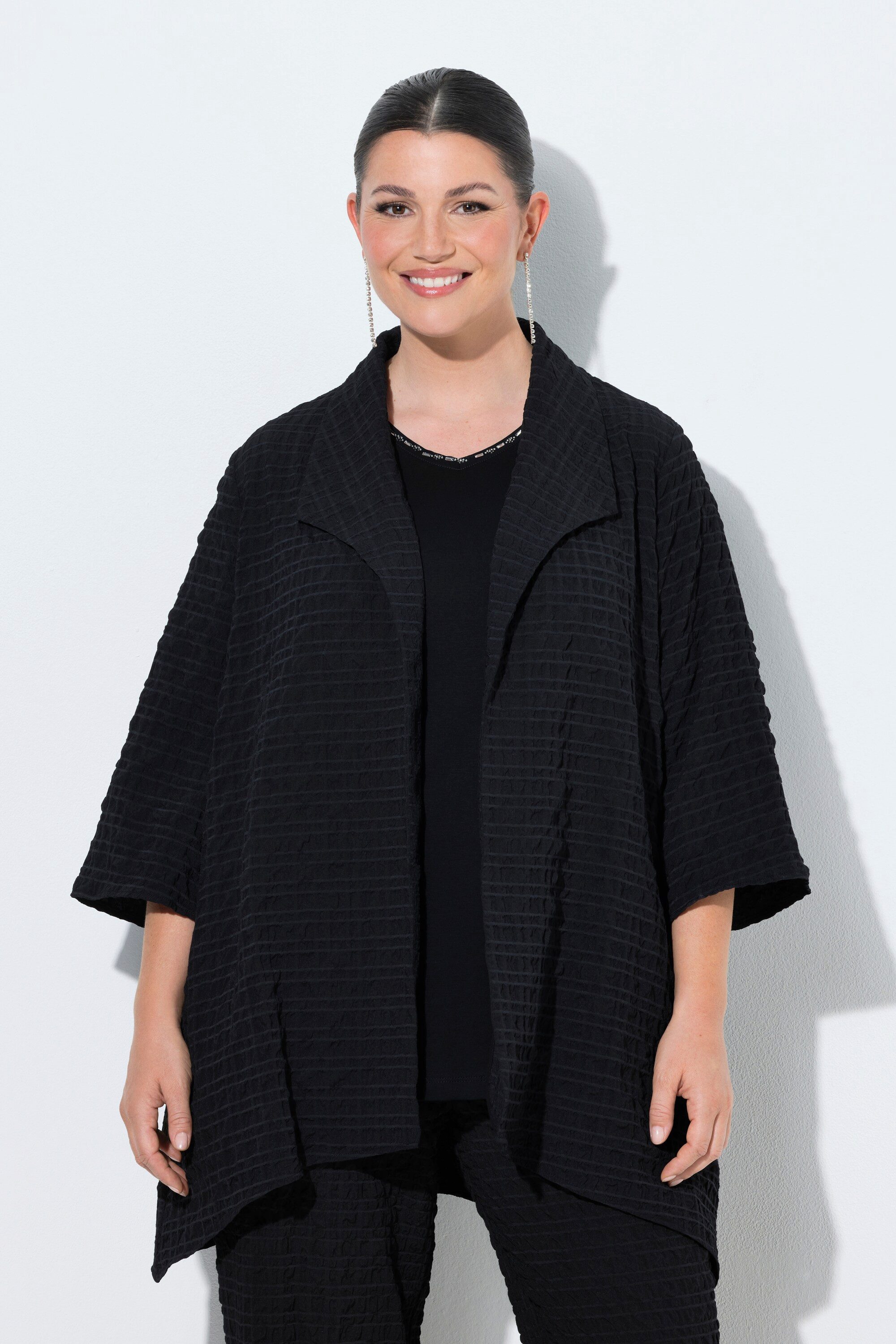 Ulla Popken Sommerjacke Jacke Struktur A-Linie Spatenkragen 3/4-Arm