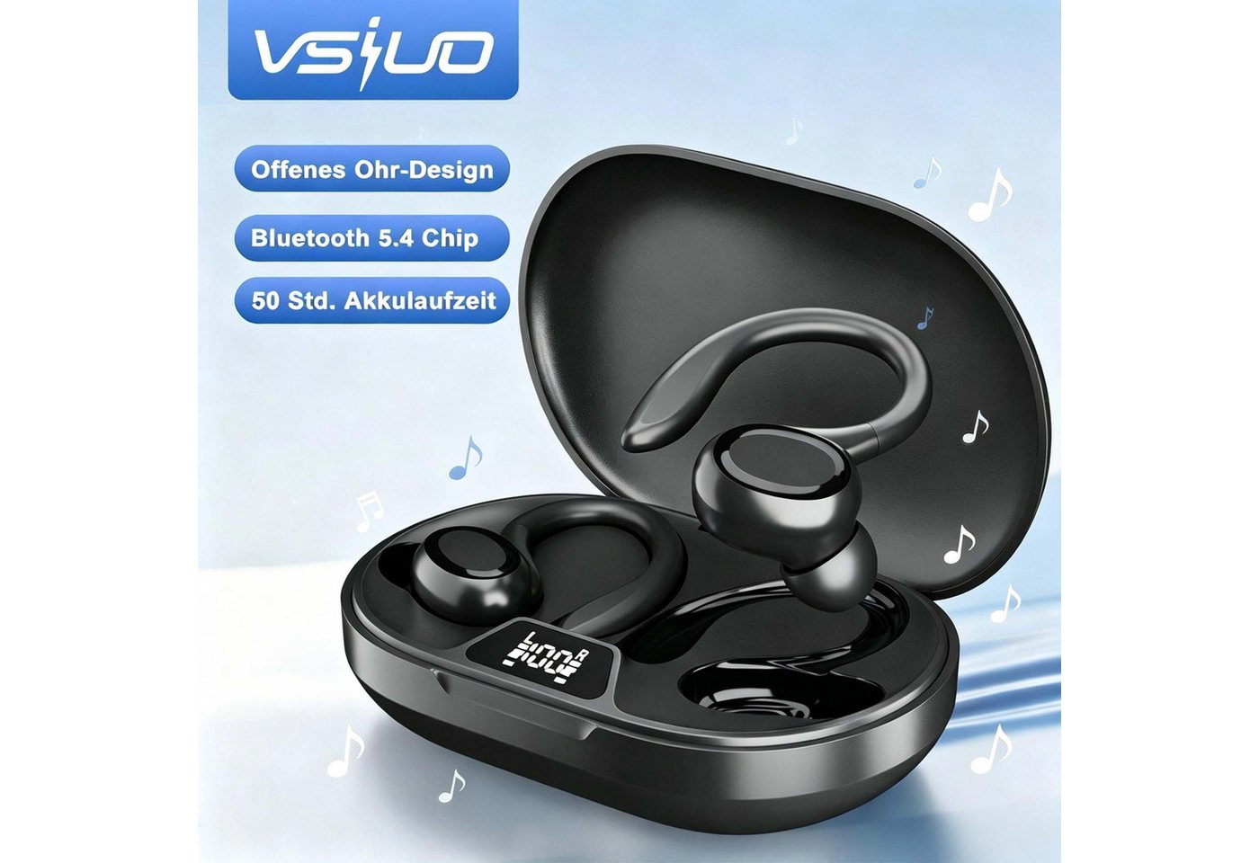 VSIUO Open Ear Kopfhörer, In-Ear-Ohrhörer & Bluetooth 5.4-Sportkopfhörer Open-Ear-Kopfhörer (voice assistant, siri, 50H Spielzeit, Bluetooth Open-Ear Sport Kopfhörer, Bluetooth 5.4, ENC)