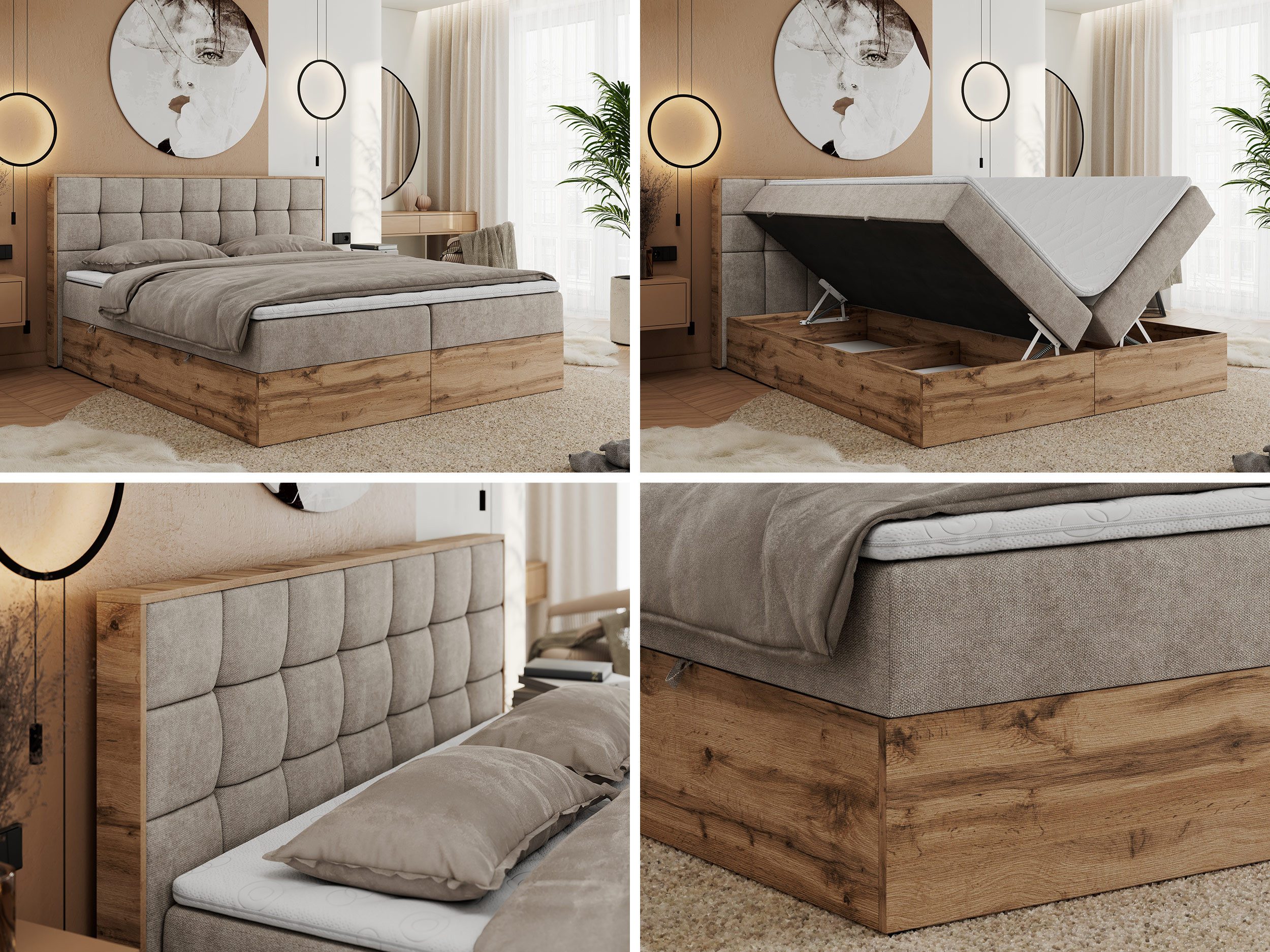 MKS MÖBEL Boxspringbett ALBERO 1 (Set, Packung, Topper T25/Visco, Stauraum, Matratzen, Bettkästen, T30-Schaum), Doppelbett, Multipocket-Matratzen, Möbelplatten, Praktisch