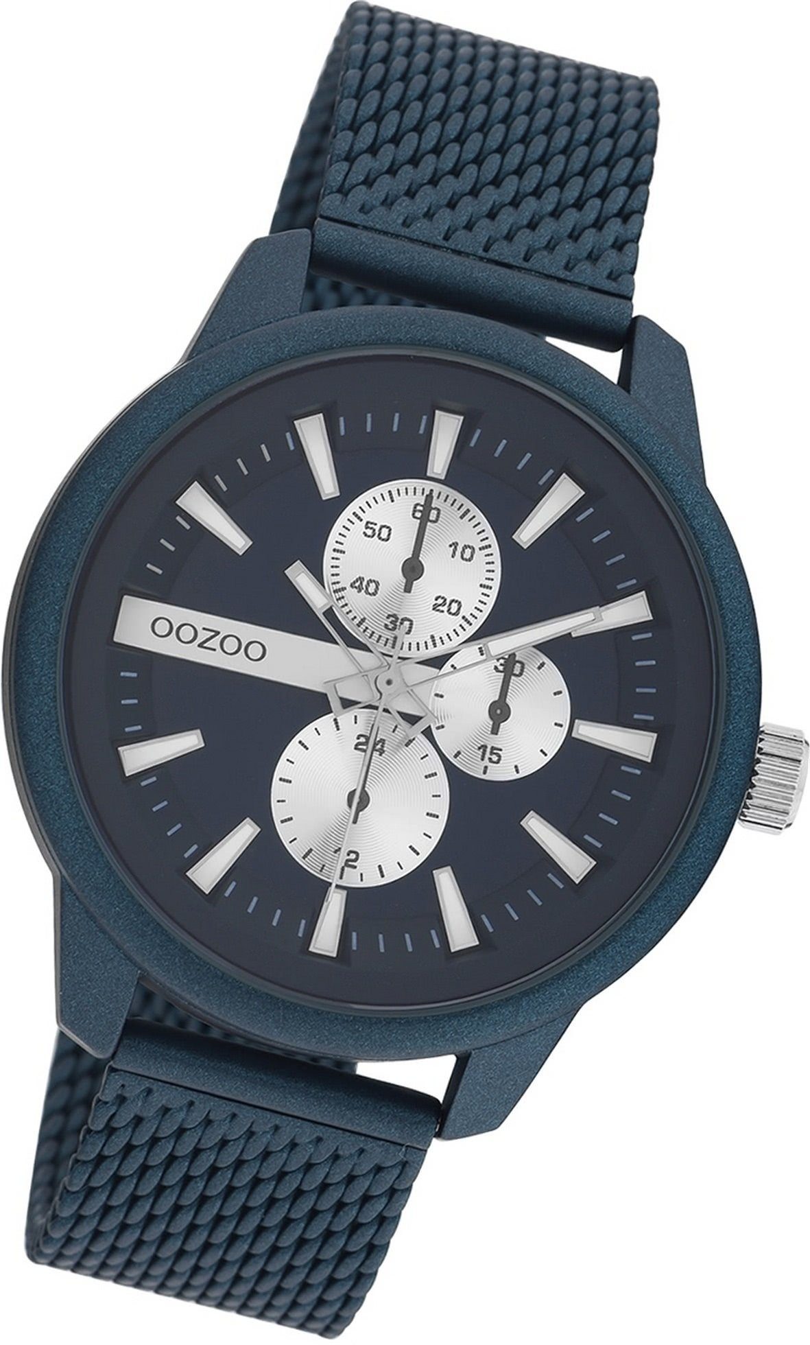 OOZOO Quarzuhr Oozoo Herren Armbanduhr Timepieces, Herrenuhr Metall, Mesharmband blau, rundes Gehäuse, groß (ca. 45mm)