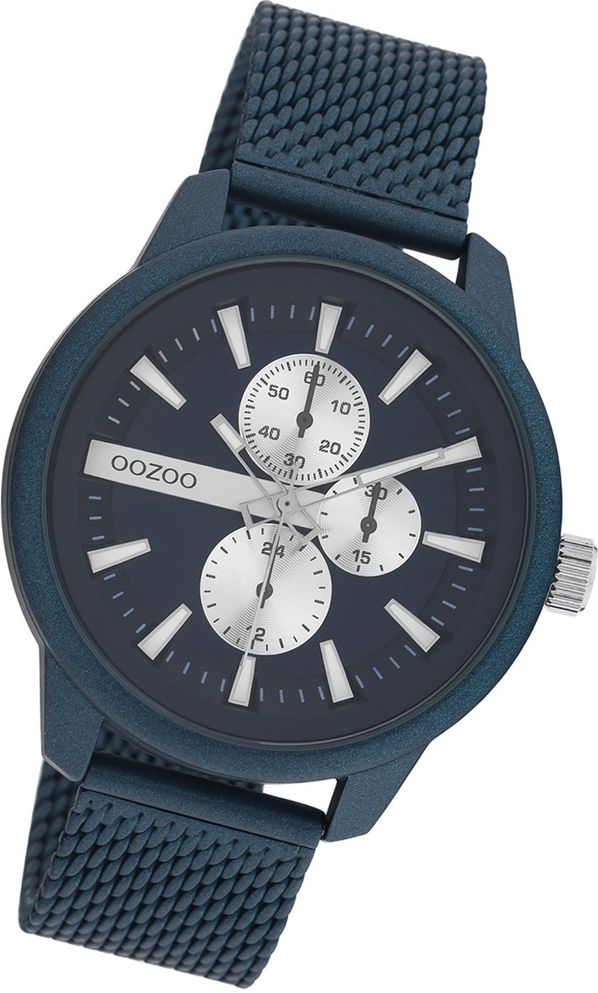 OOZOO Quarzuhr Oozoo Herren Armbanduhr Timepieces, Herrenuhr Metall,  Mesharmband blau, rundes Gehäuse, groß (ca. 45mm)