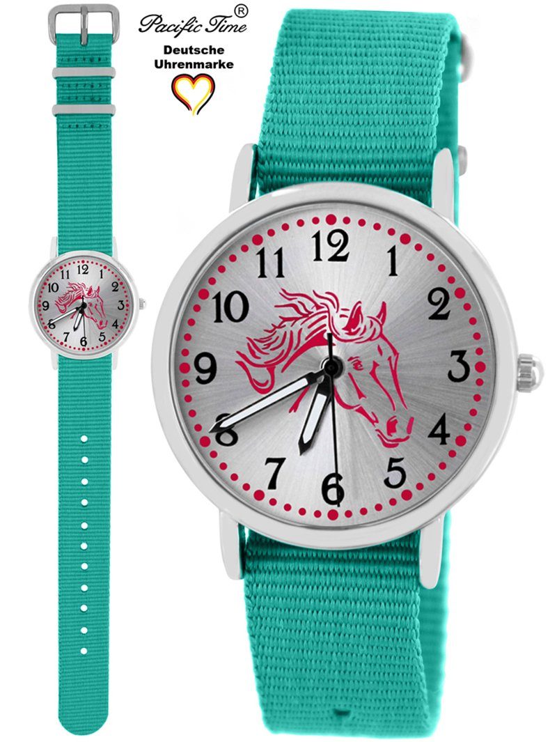 Pacific Time Quarzuhr Kinder Armbanduhr Pferd rosa Wechselarmband, Mix und Match Design - Gratis Versand türkis