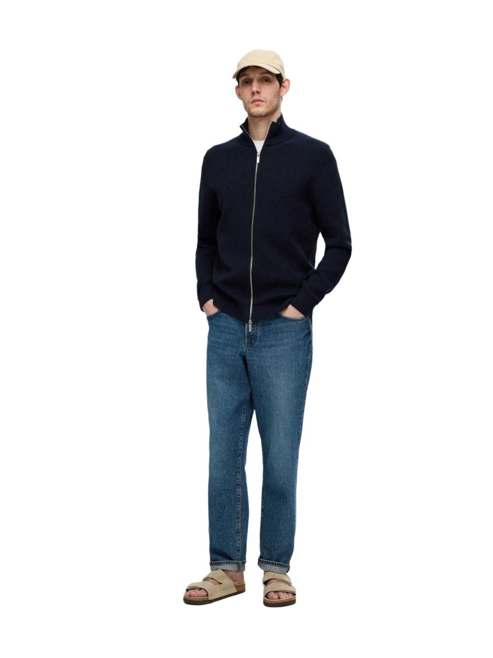 SELECTED HOMME Strickjacke SLHDANE LS KNIT STRUCTURE FULL ZIP aus Baumwolle