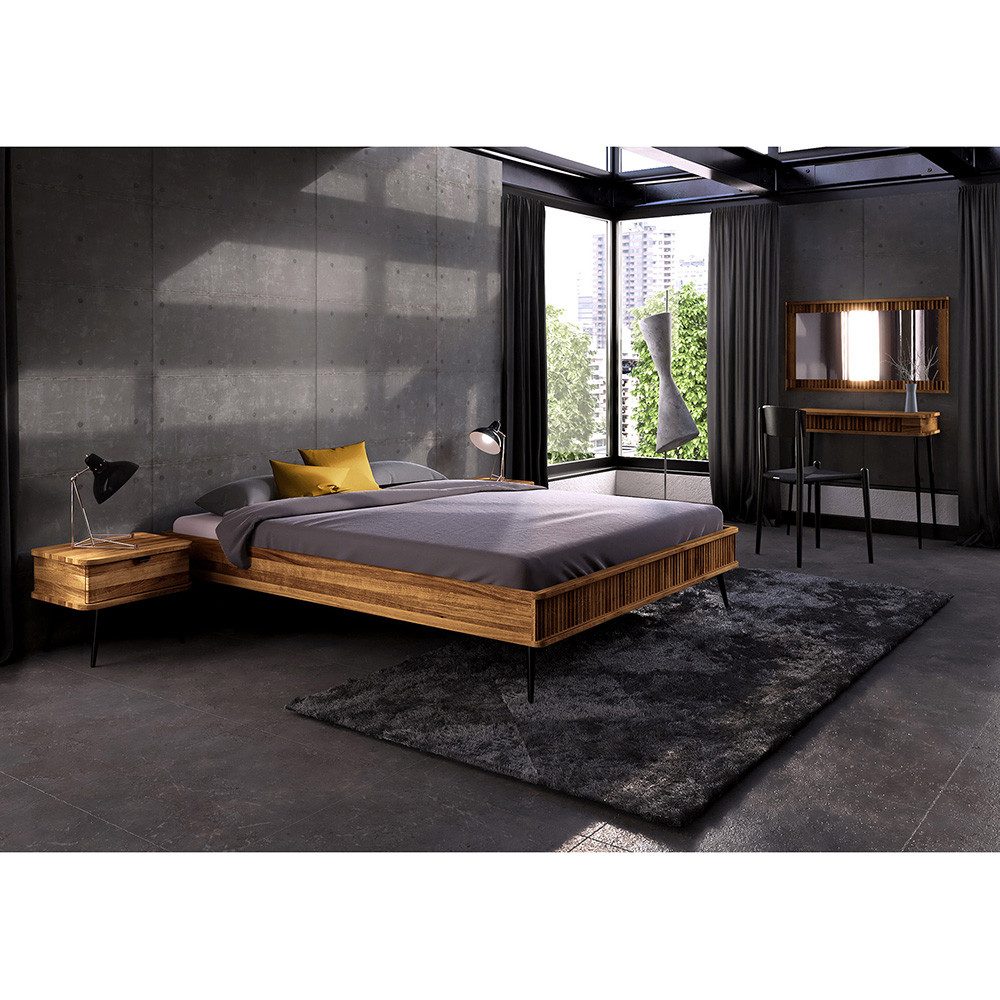 Lomadox Schlafzimmer-Set KABALA-165, (Spar-Set, 5-tlg., Bettgestell Nachttische), Liegefläche 140x200 cm, Eiche massiv geölt, teilmontiert