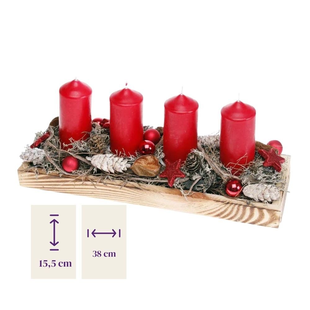 CreaFlor Home Adventskranz Adventsdeko, Handarbeit, Rot, Adventskranz, H: 15,5cm