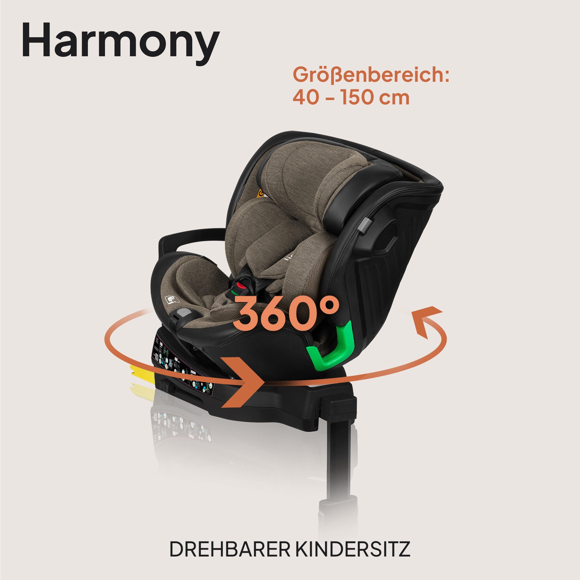 lionelo Autokindersitz HARMONY I-SIZE, ab: ab Geburt, bis: bis 12 Jahren, ab: 40,00 cm, bis: 150,00 cm, (Set), Basis 360'/ISOFIX/i-SIze/Gürtelalarm/viele Annehmlichkeiten