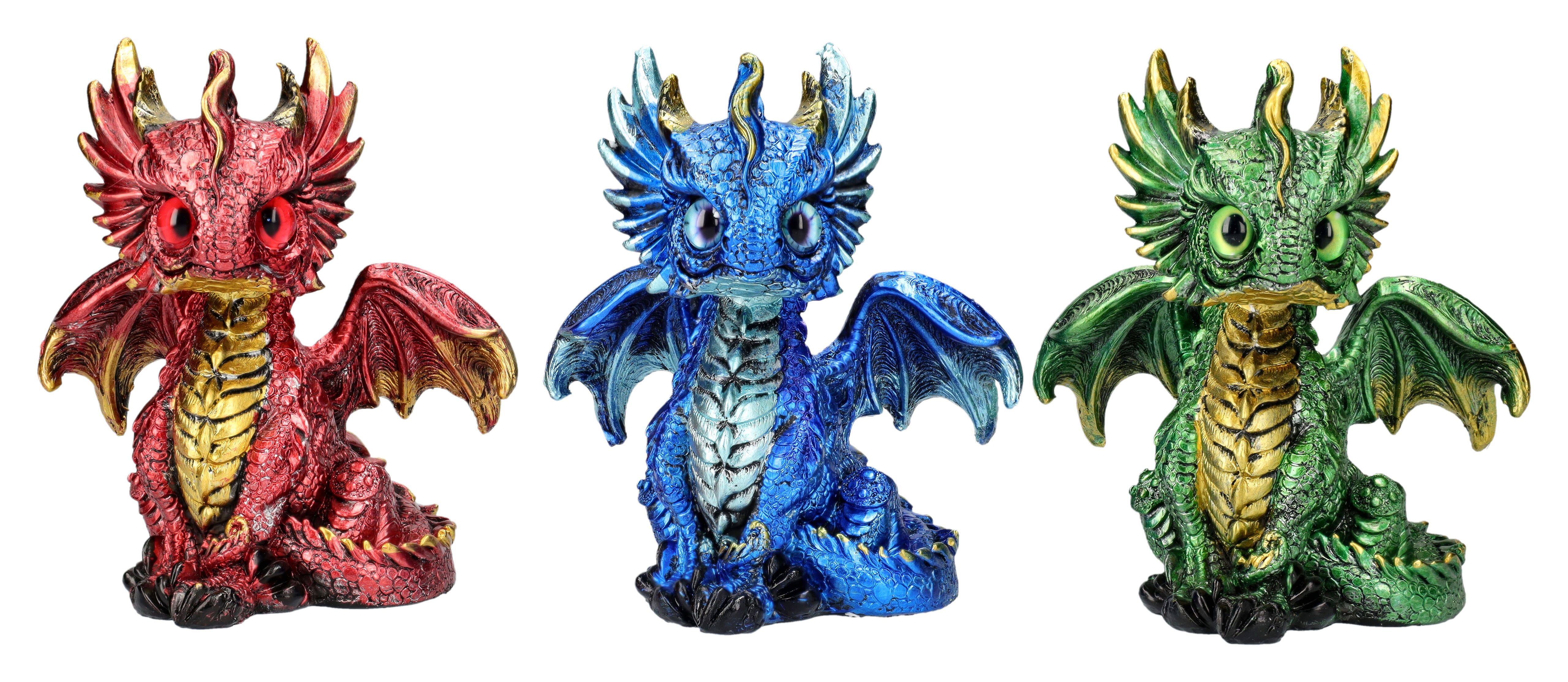 Figuren Shop GmbH Fantasy-Figur Drachenfiguren 3er Set - Bunte Unruhestifer - Fantasy Dekofiguren Deko
