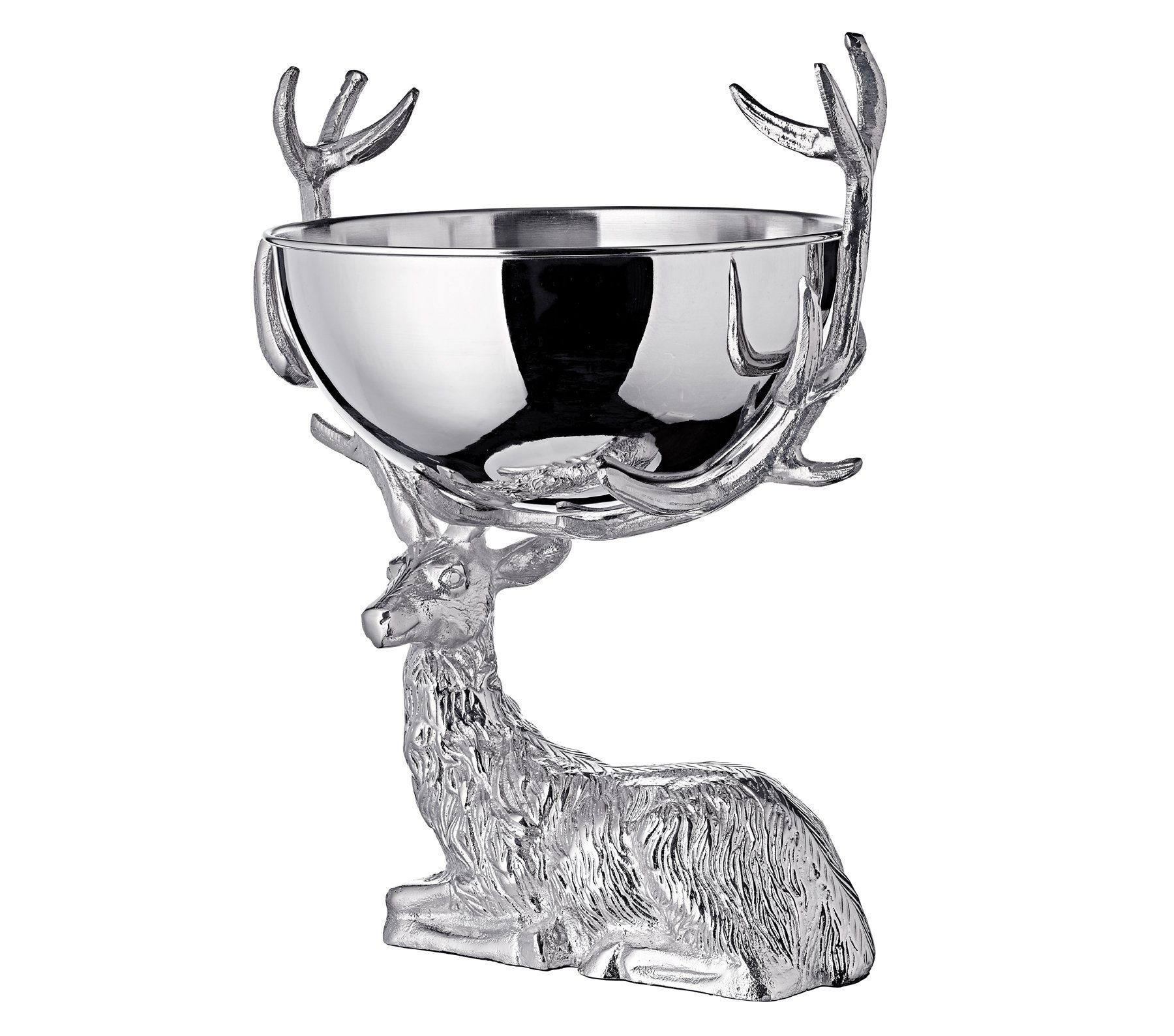 EDZARD Servierschale Hirsch, Aluminium, Silber-Optik, Hirsch-Motiv, Schale abnehmbar, vernickelt, Ø 32 cm