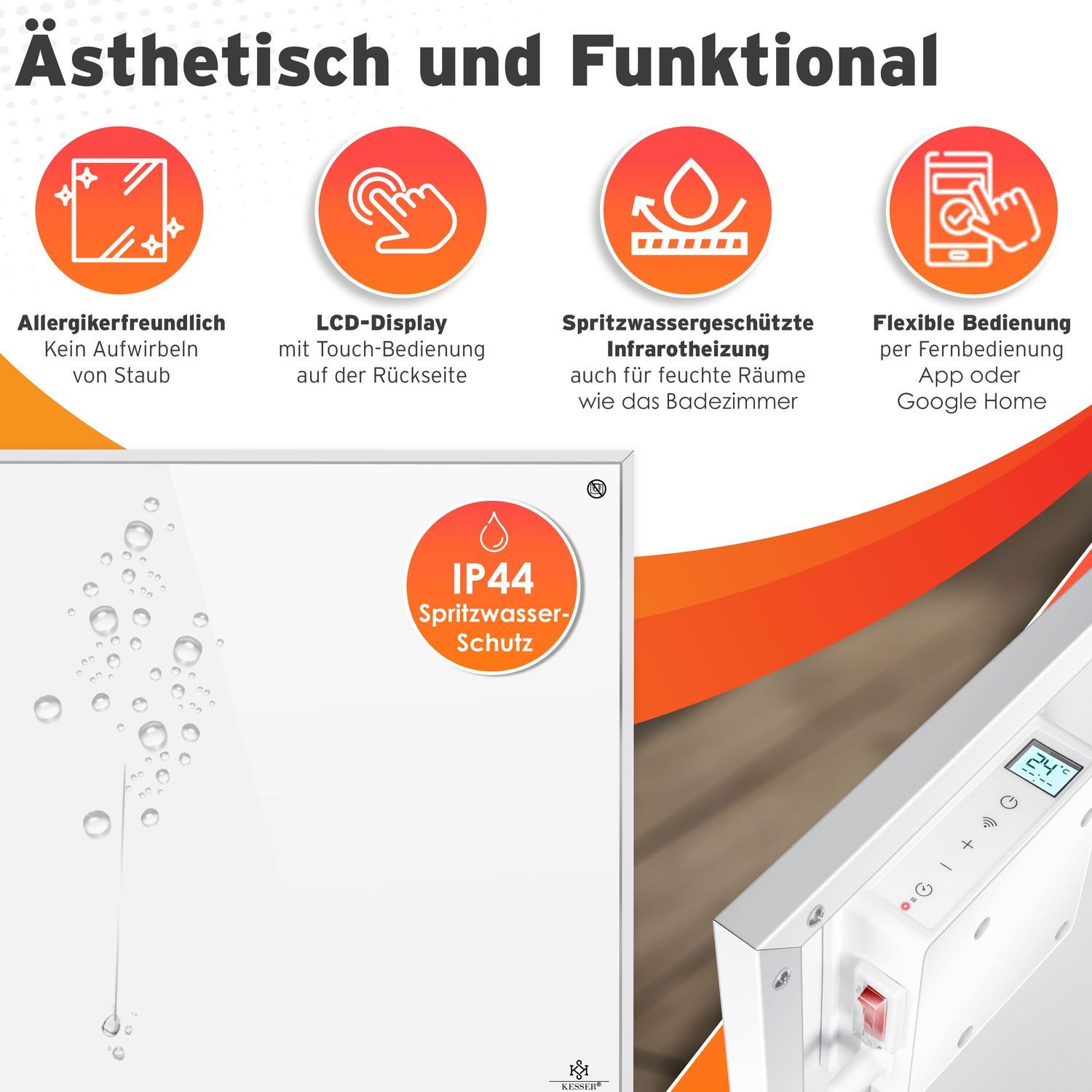 KESSER Infrarotheizung, Infrarotheizung Energiesparend Infrarot 2in1 Standgerät