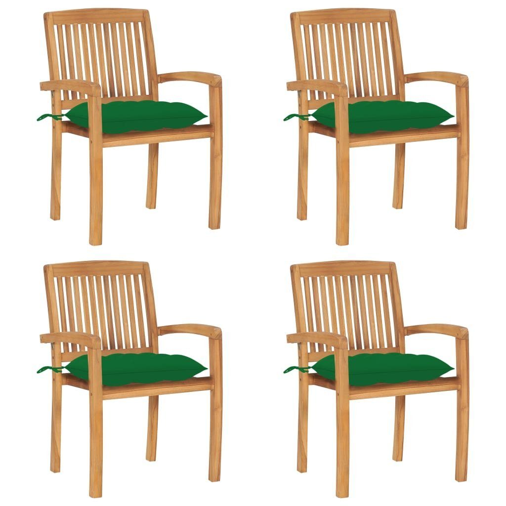 furnicato Gartenstuhl Stapelbare Gartenstühle mit Kissen 4 Stk. Massivholz Teak