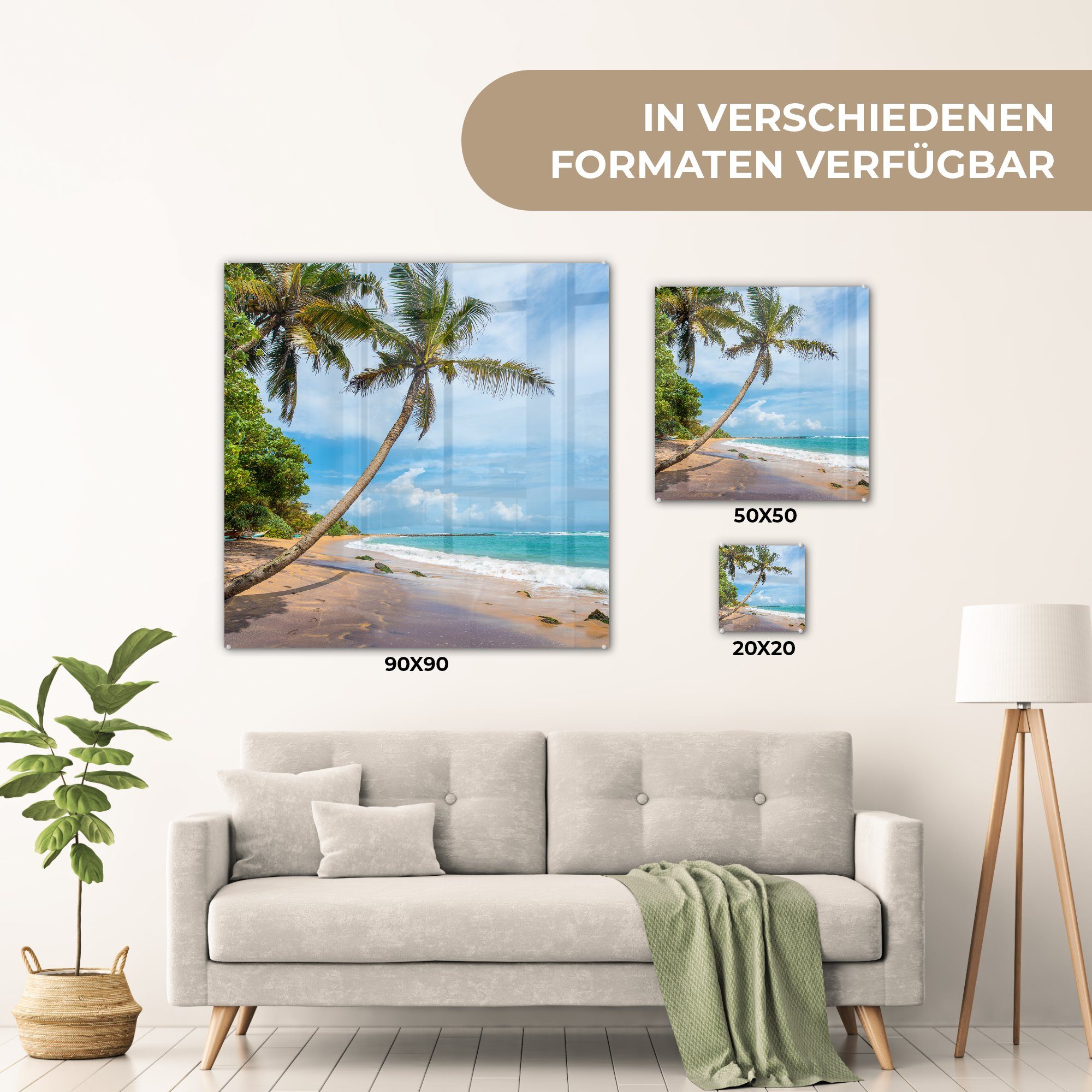 Glas Wandbild - auf Glasbilder Foto auf Wanddekoration Bilder Palme St), Glas (1 - - - Acrylglasbild MuchoWow Strand Meer, -