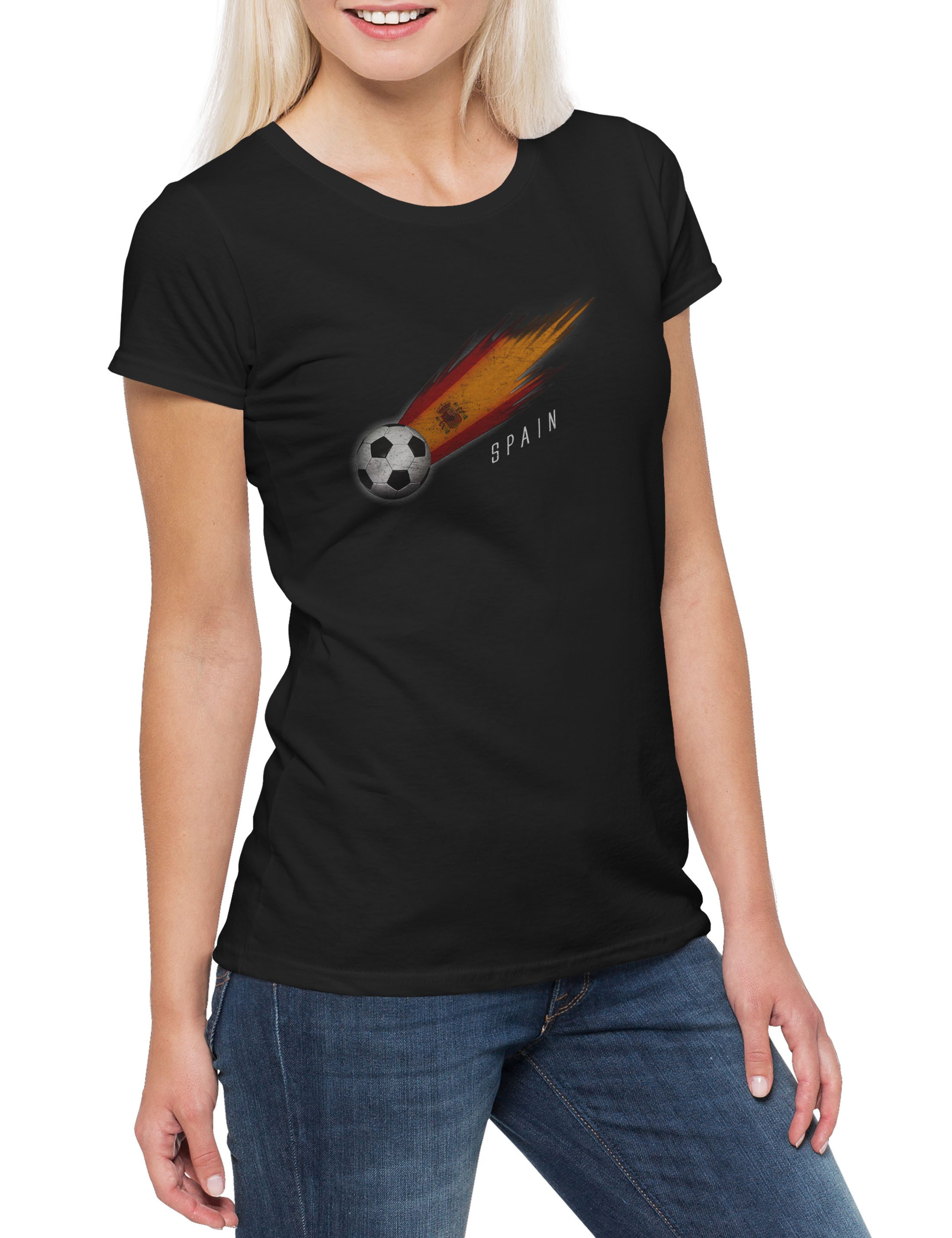 Urban Backwoods Print-Shirt Spain Football Comet I Damen T-Shirt Spanien Fahne Spanisch Spanische (1-tlg) Spanish Fußball Fussball Komet