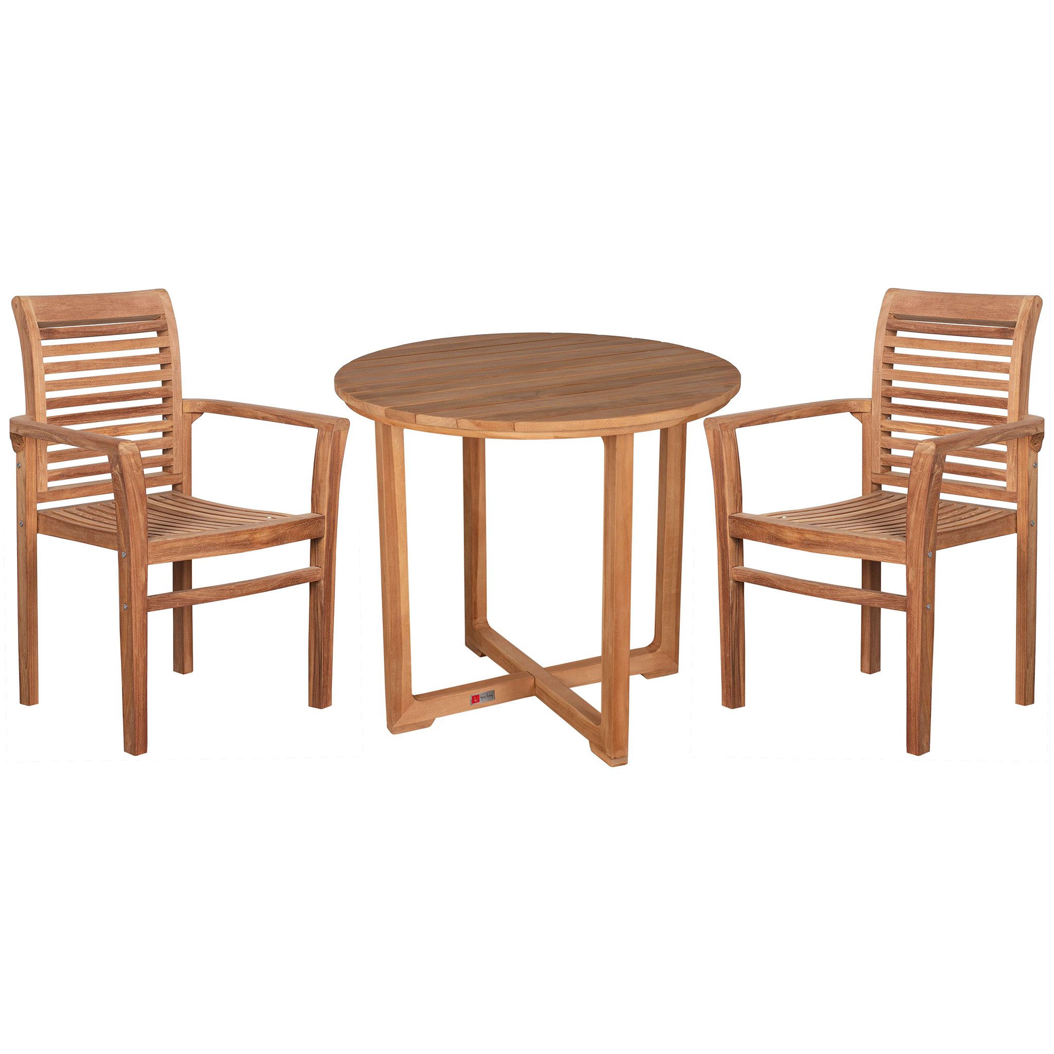 bene living Gartenlounge-Set Stapelsessel Derby und Tisch Retford - Teakholz, (Gartenmöbelgruppe, 3-tlg., 2x Sessel, 1x Tisch), praktisch und schnell einsatzbereit - zusammenstellbar